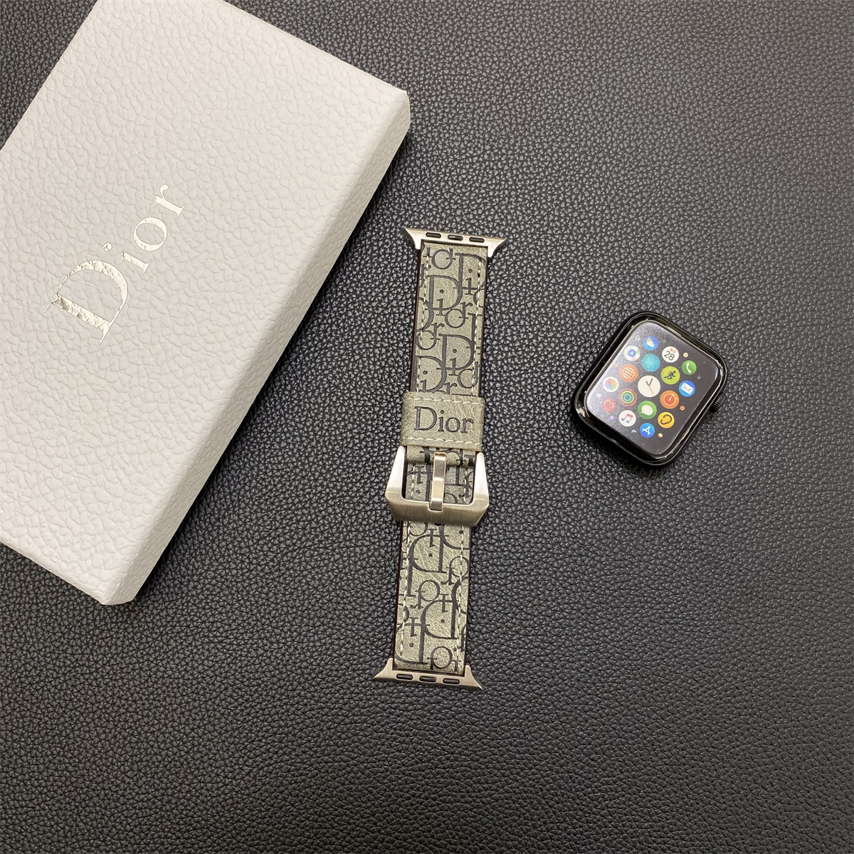 Leather CD Apple Watch Band Gray-YHK240509-GTOCASE
