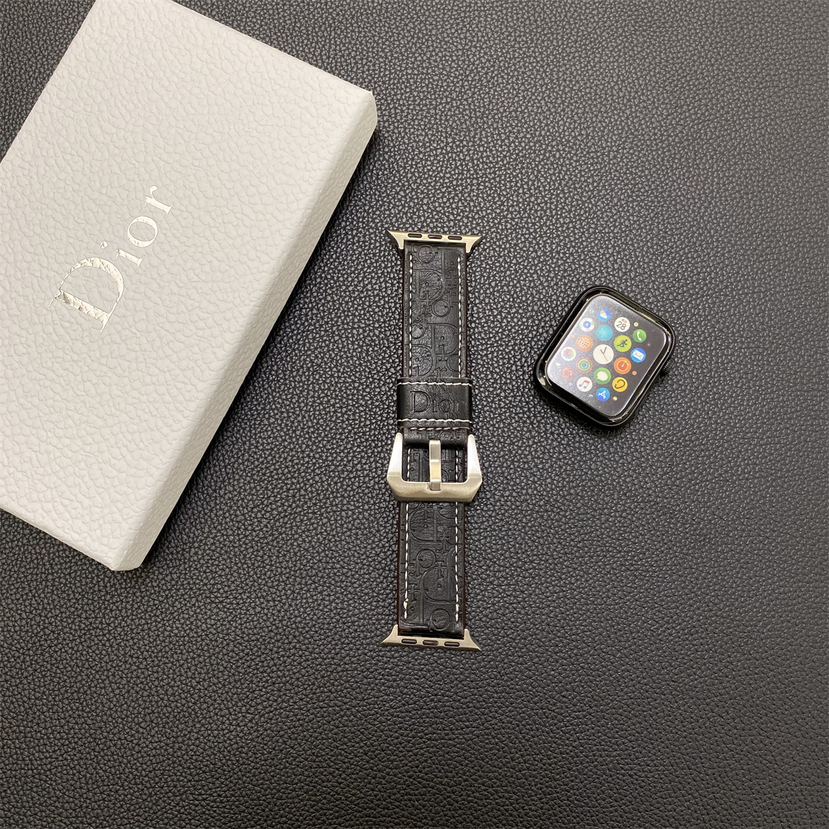 Leather CD Apple Watch Band Black-YHK240509-GTOCASE