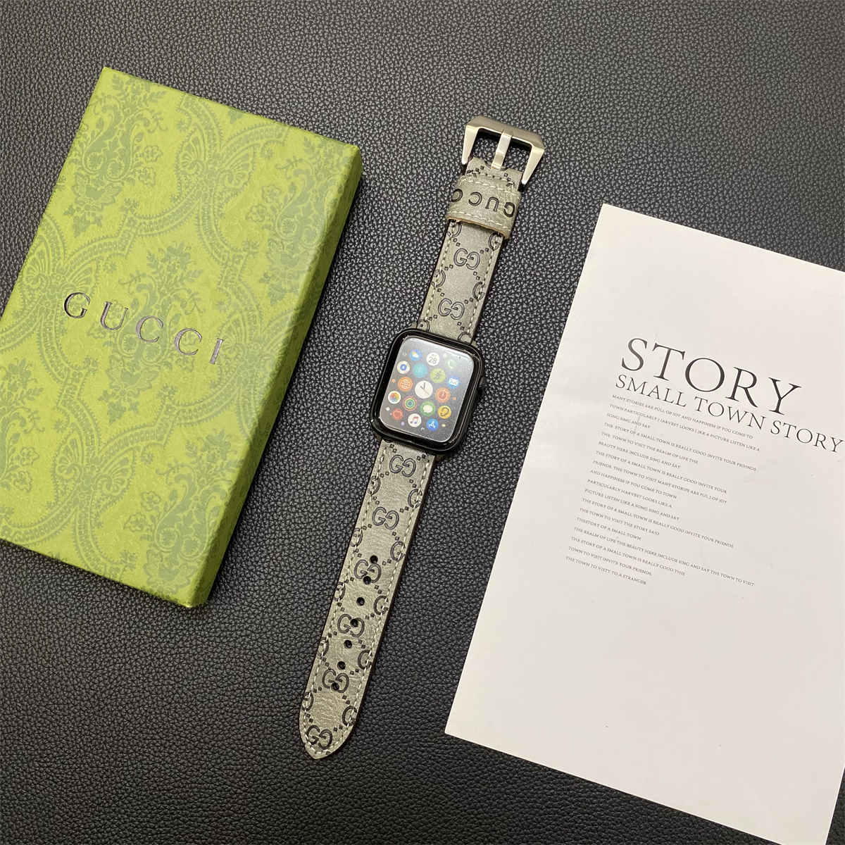 GG Apple Watch Band Leather Gray-SW24422-GTOCASE