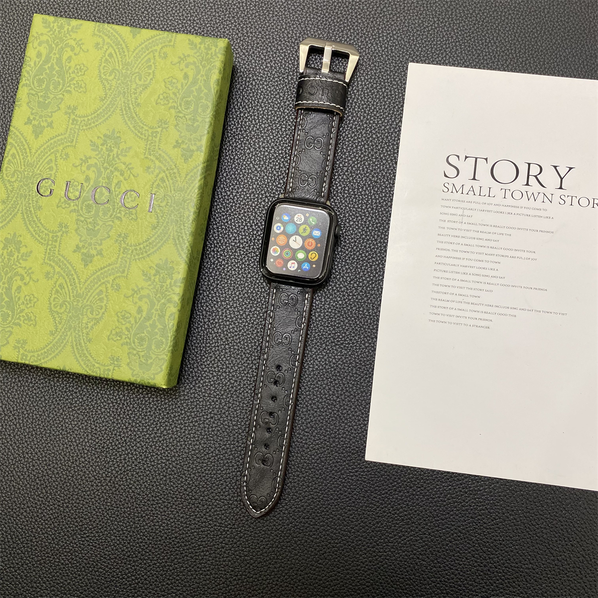 GG Apple Watch Band Leather Black-SW24422-GTOCASE
