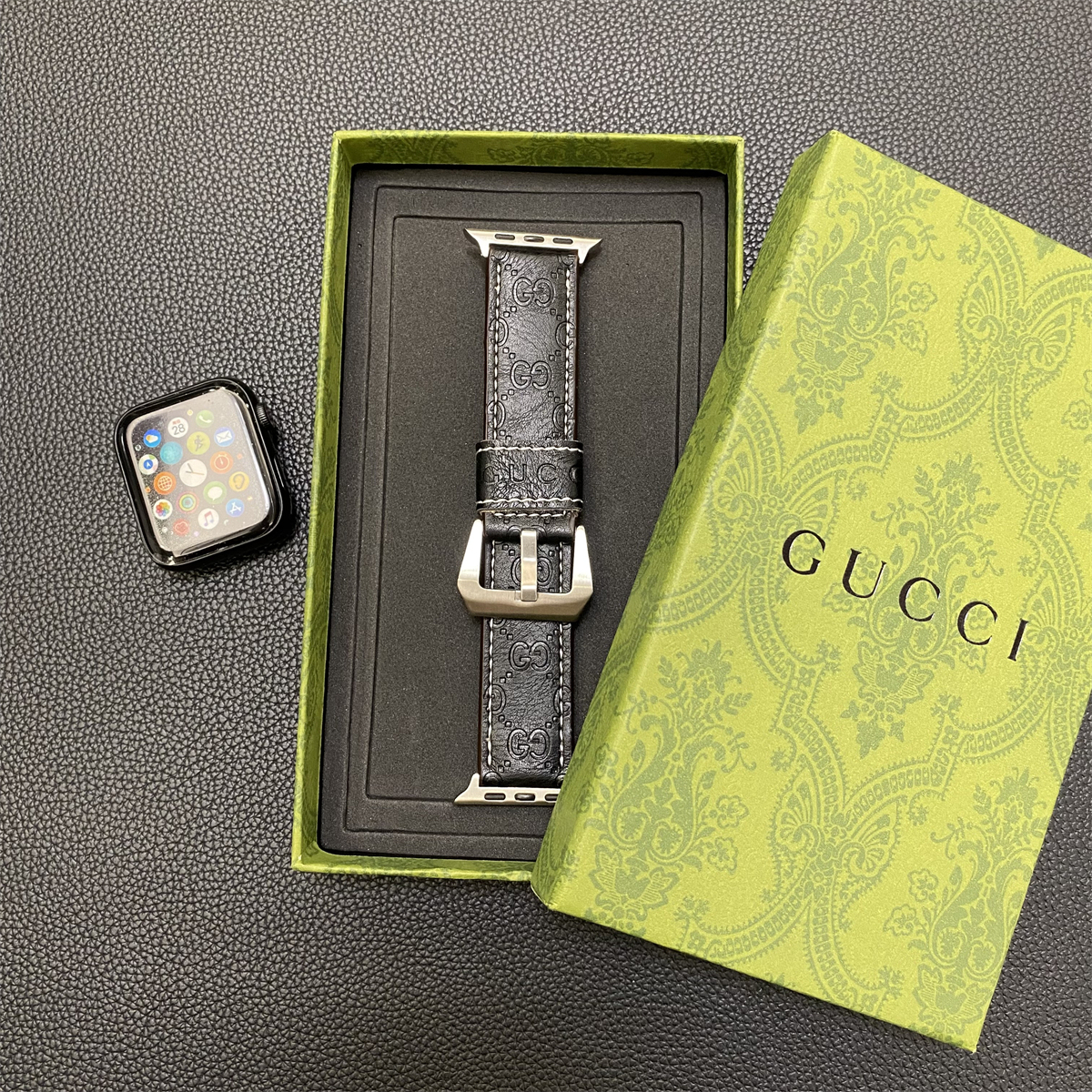 GG Apple Watch Band Leather Black-SW24422-GTOCASE