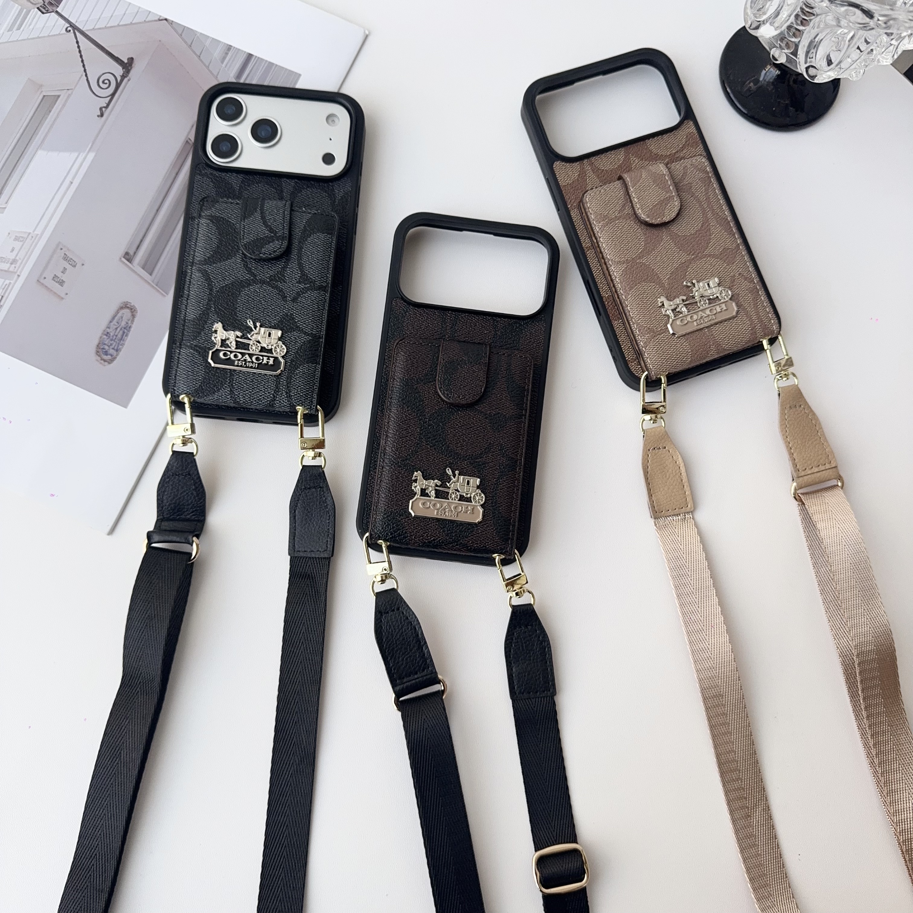 Leather CH iPhone Case With Wallet And Strap-LBK251420