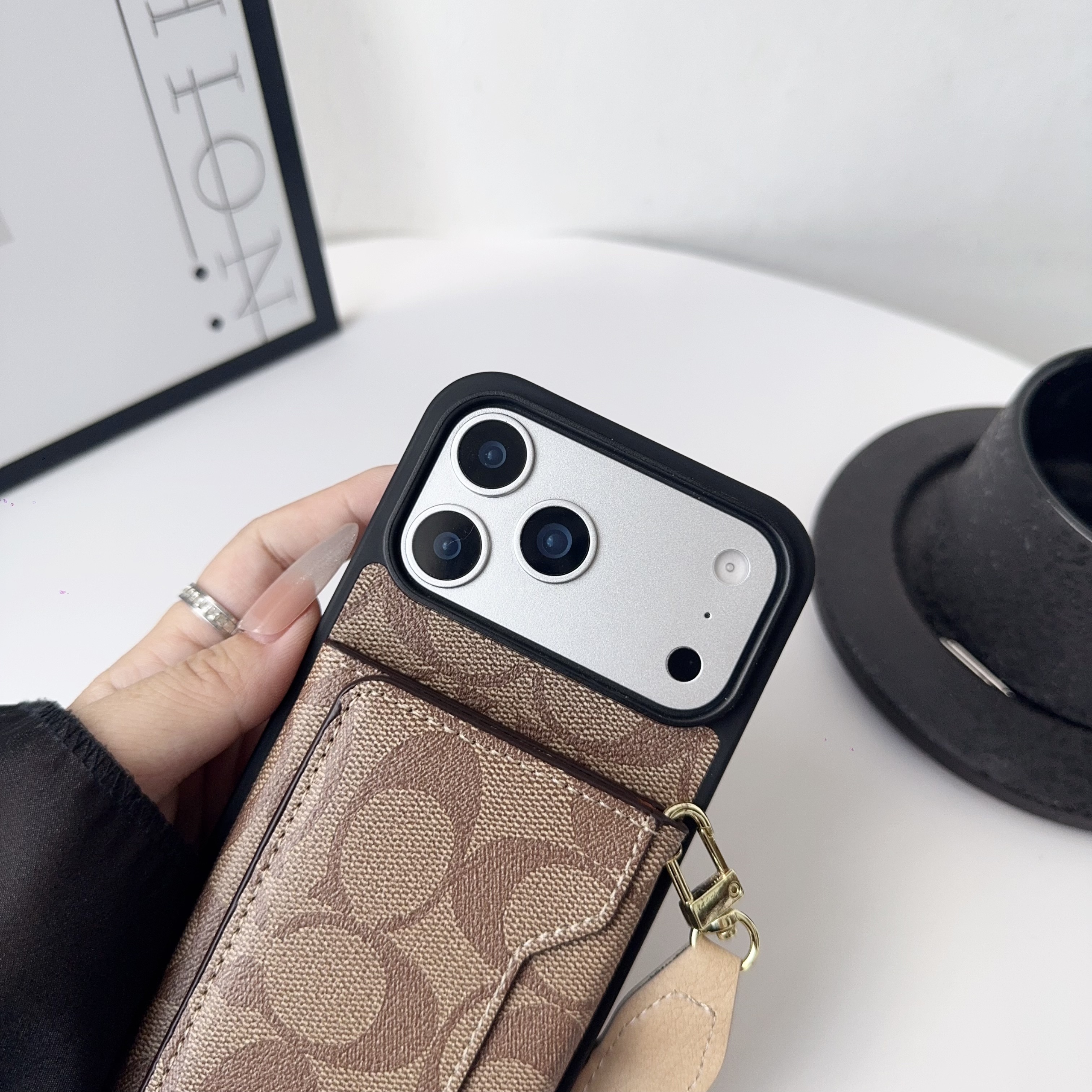 Leather CH iPhone Case With Wallet And Crossbody Strap-QBK251106