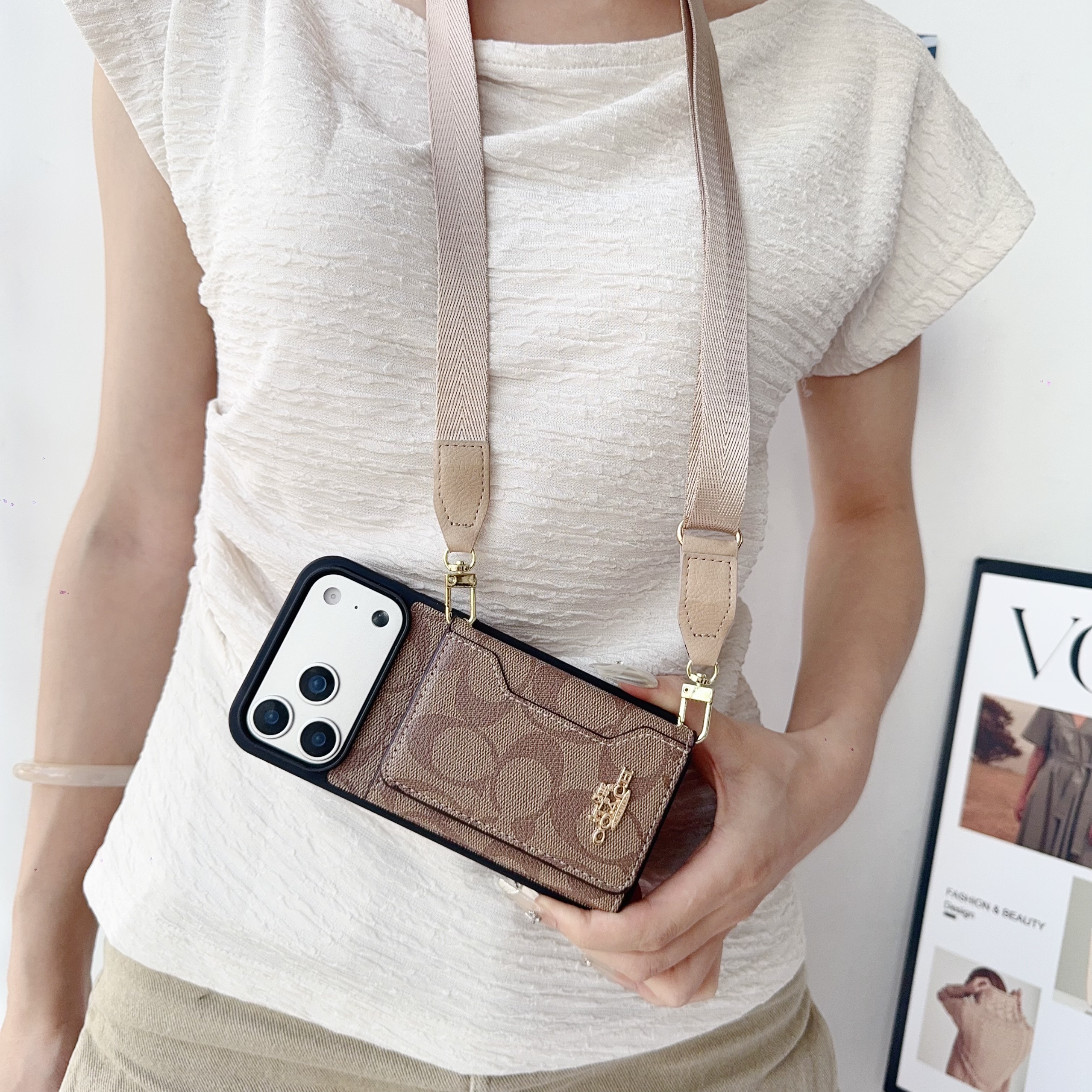 Leather CH iPhone Case With Wallet And Crossbody Strap-QBK251106