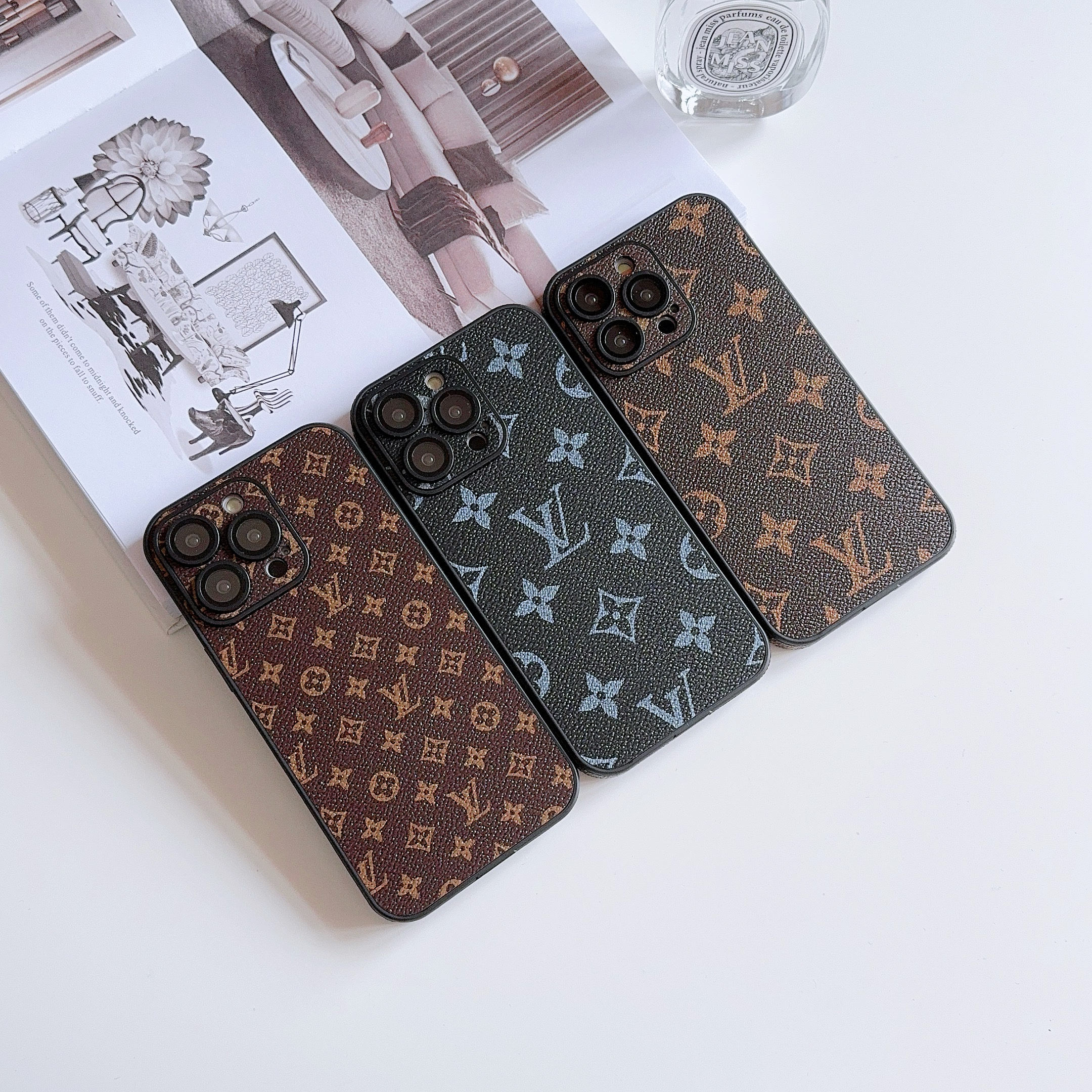 Leather Monogram iPhone Case With Lens Protection Big Printing -ZTK251736