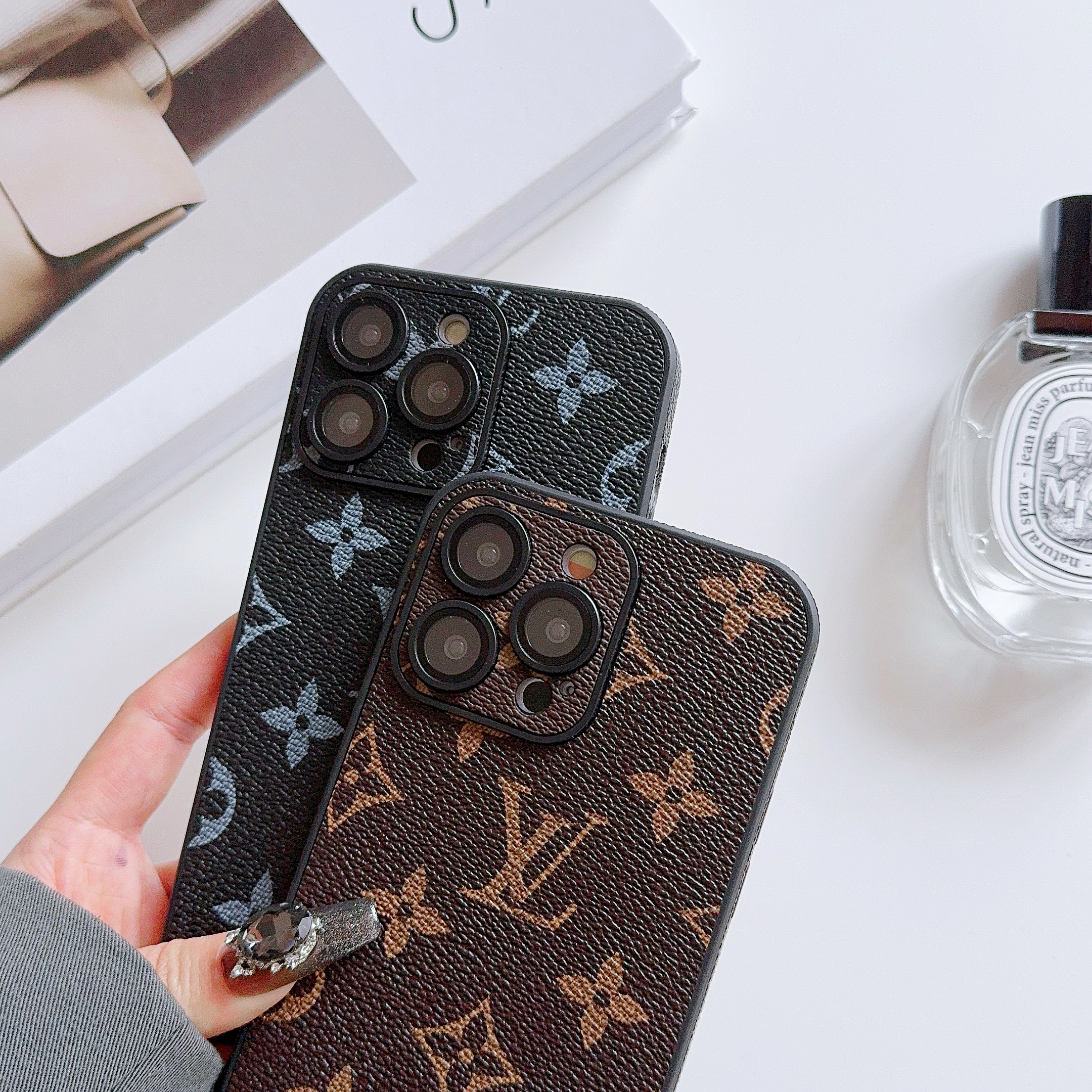 Leather Monogram iPhone Case With Lens Protection Big Printing -ZTK251736