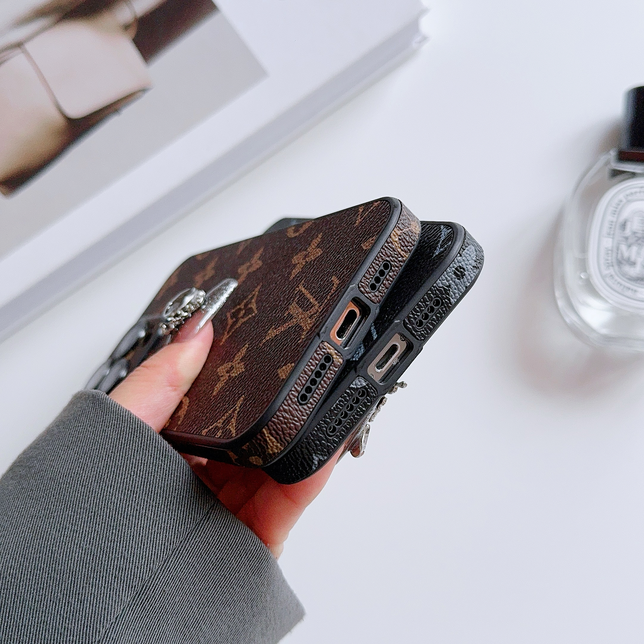 Leather Monogram iPhone Case With Lens Protection Big Printing -ZTK251736