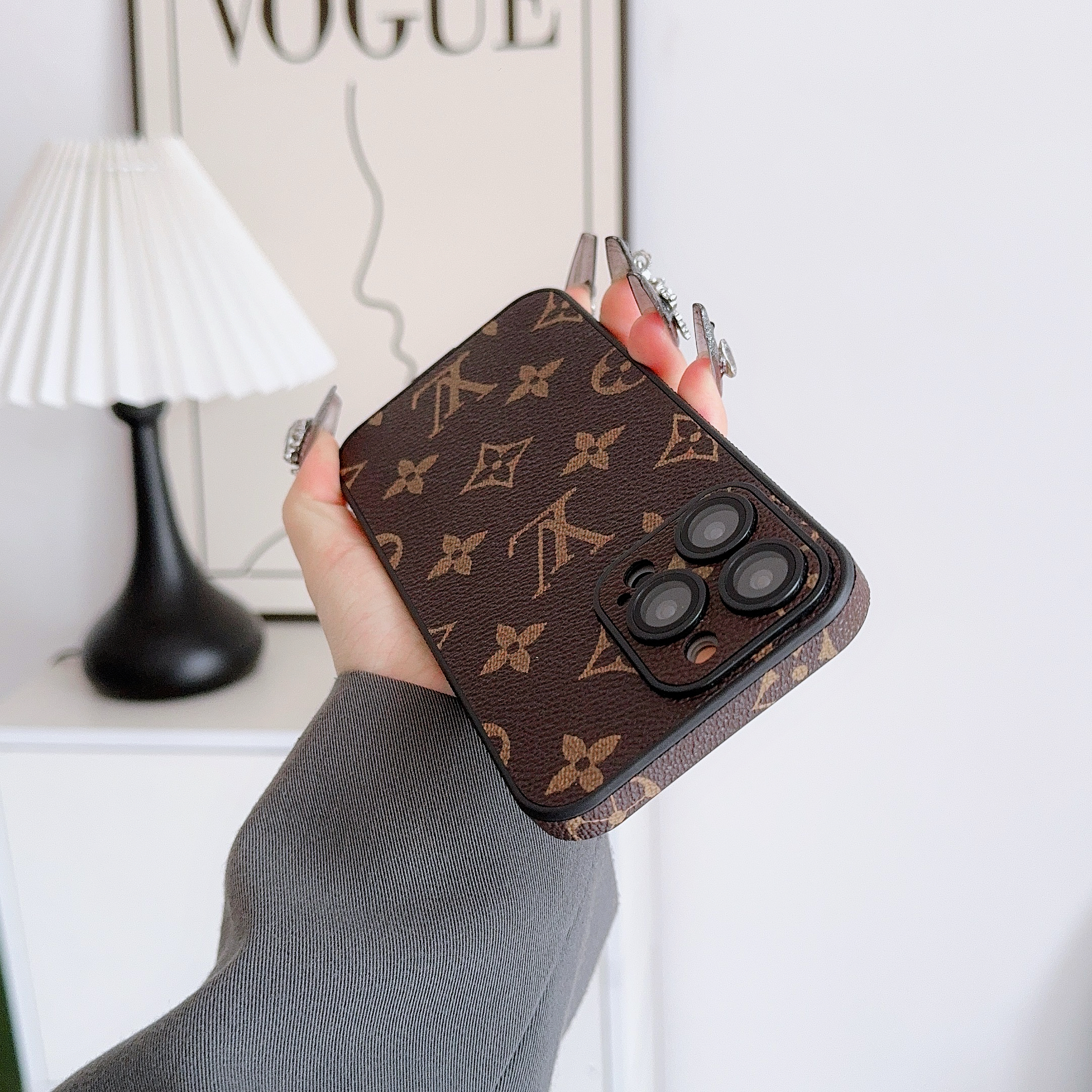 Leather Monogram iPhone Case With Lens Protection Big Printing -ZTK251736