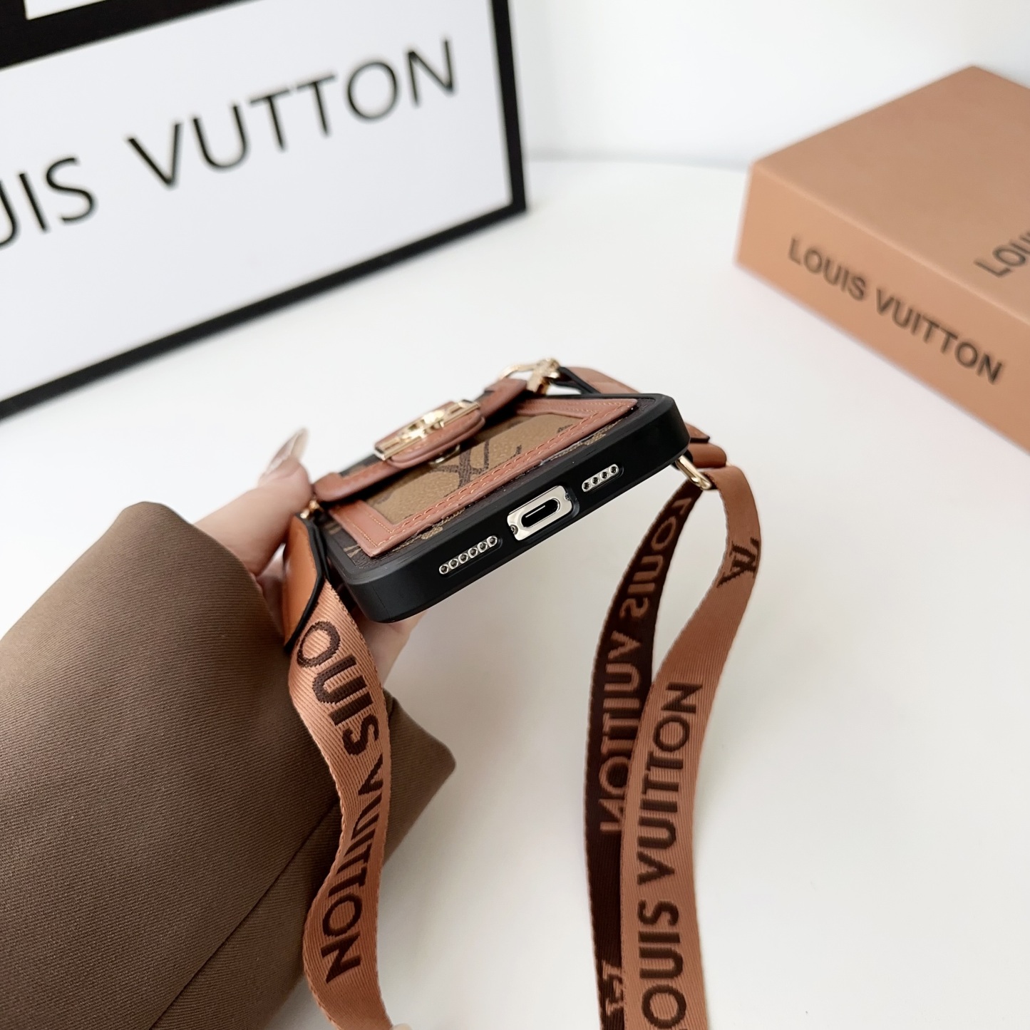 Monogram Dauphine iPhone Case With Card Holder And Strap Brown -LQK240329-GTOCASE