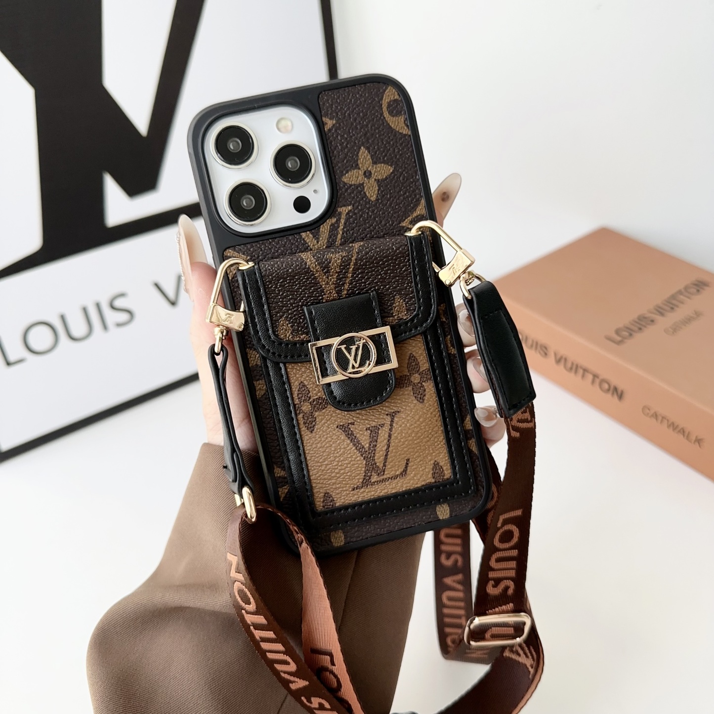 Monogram Dauphine iPhone Case With Card Holder And Strap Black -LQK240329-GTOCASE