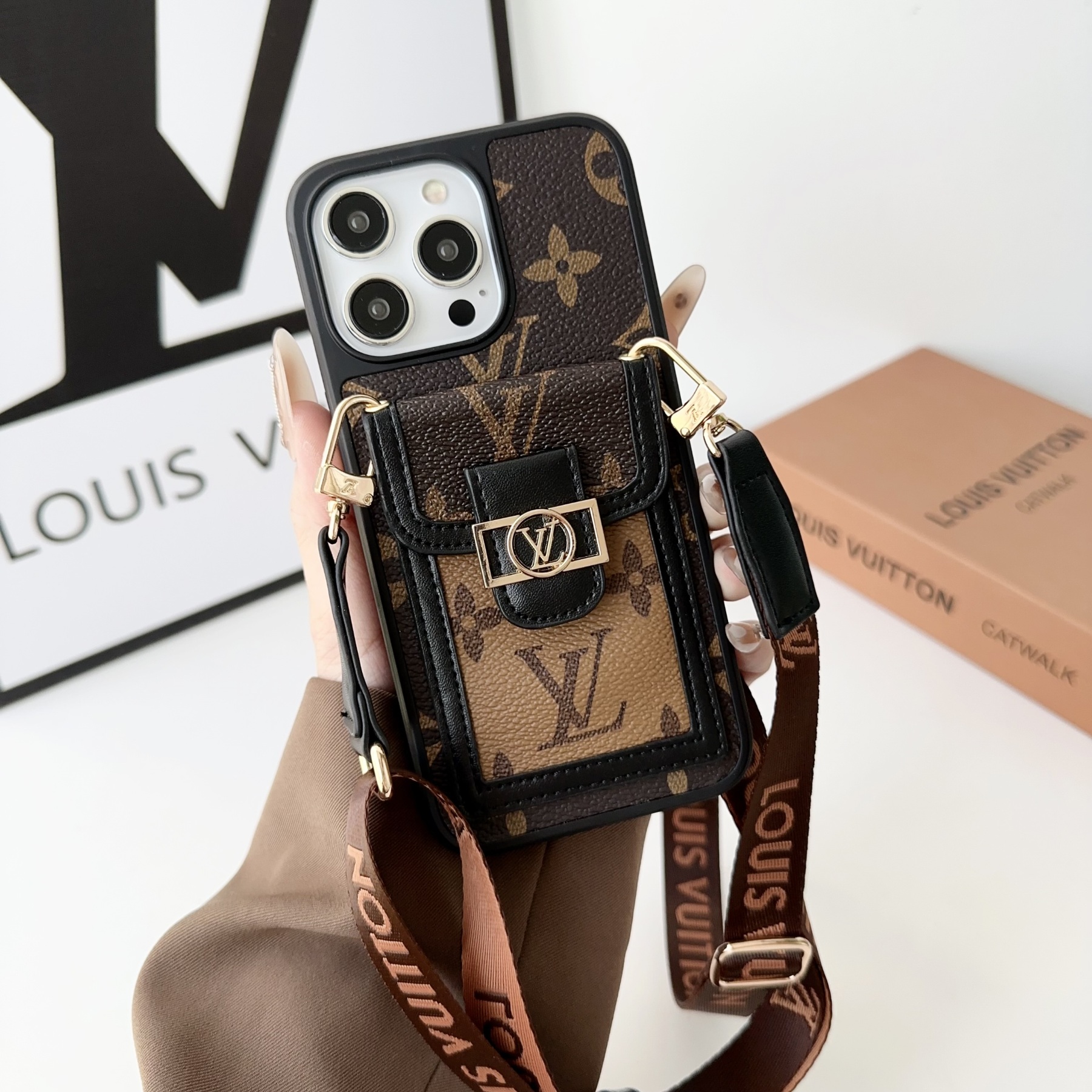 Monogram Dauphine iPhone Case With Card Holder And Strap Black -LQK240329-GTOCASE