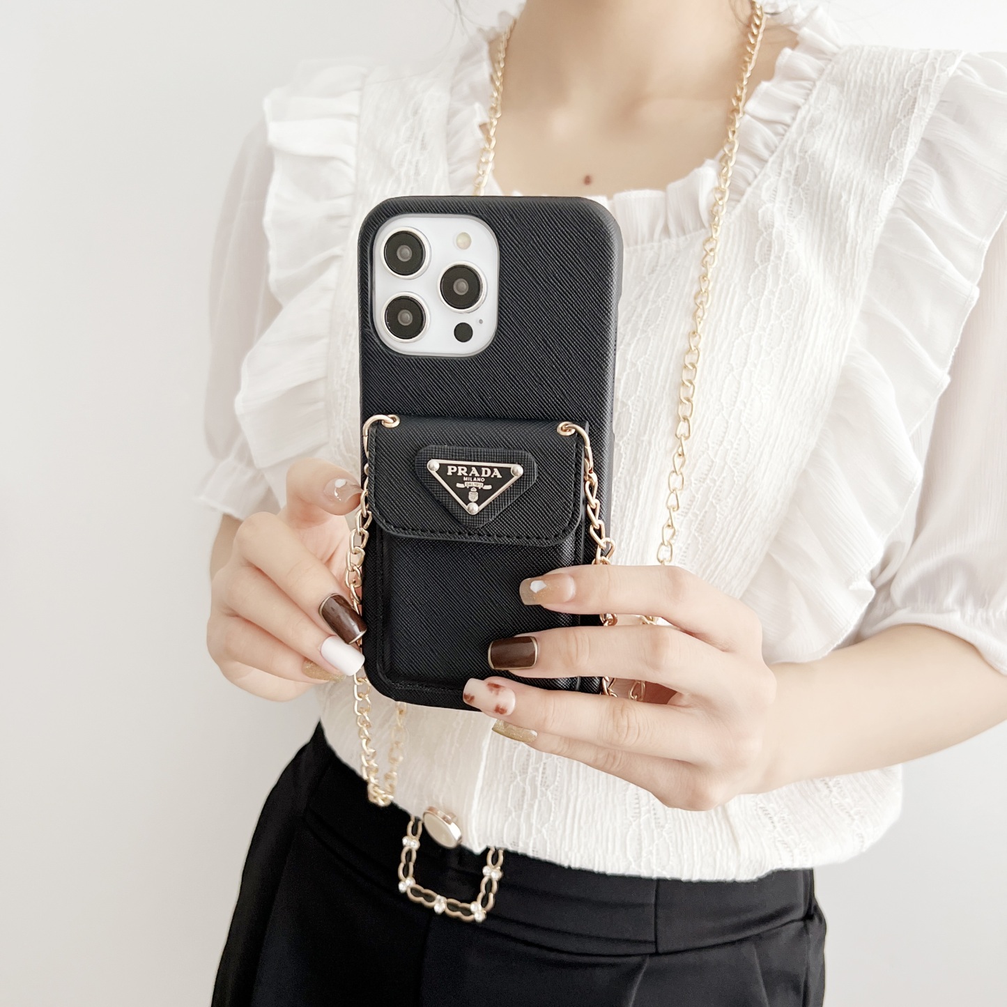 PR iPhone Case With Wallet And Strap Black -SlK240403-GTOCASE