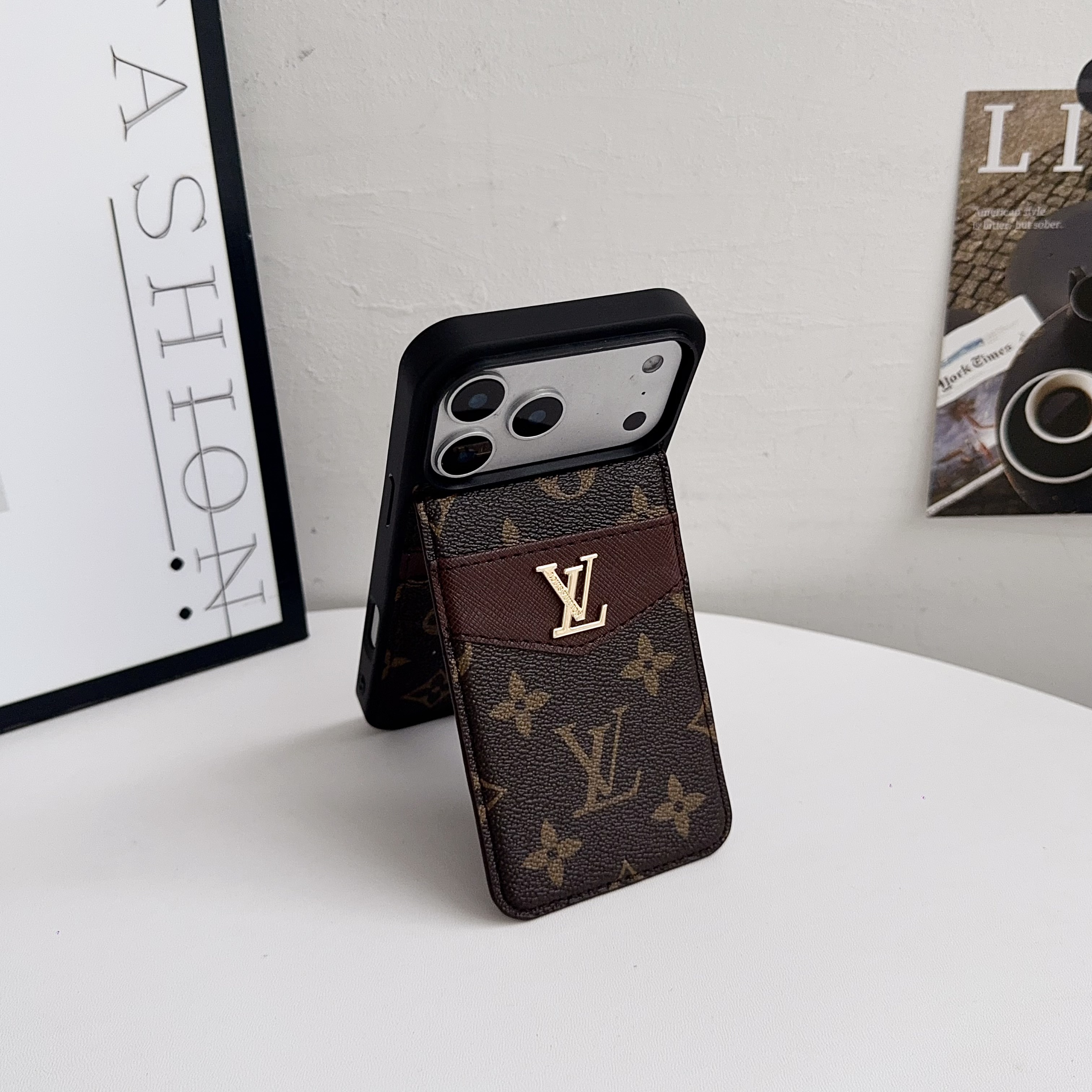 Luxury Leather Monogram iPhone Case With Card Holder -SXK251315