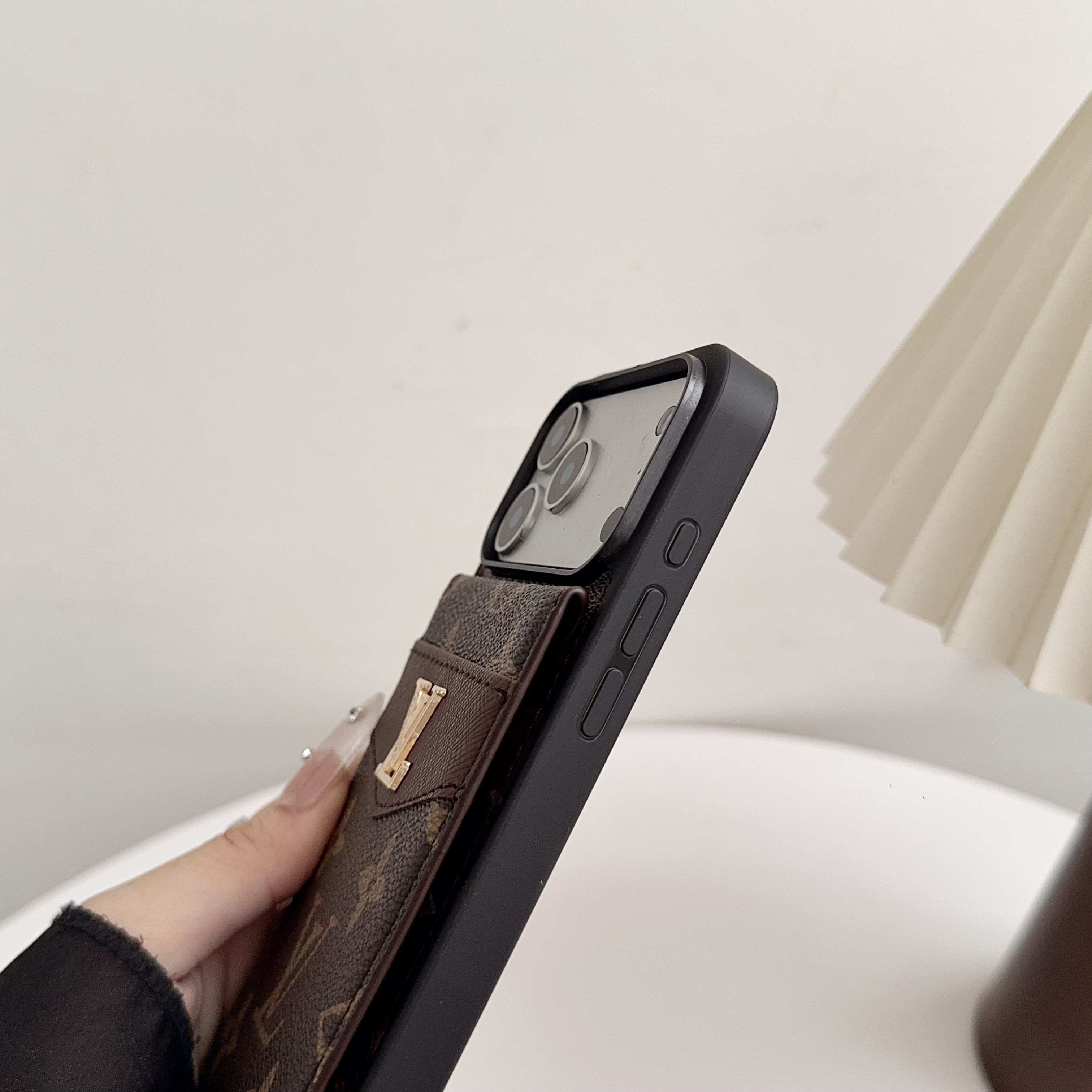 Luxury Leather Monogram iPhone Case With Card Holder -SXK251315