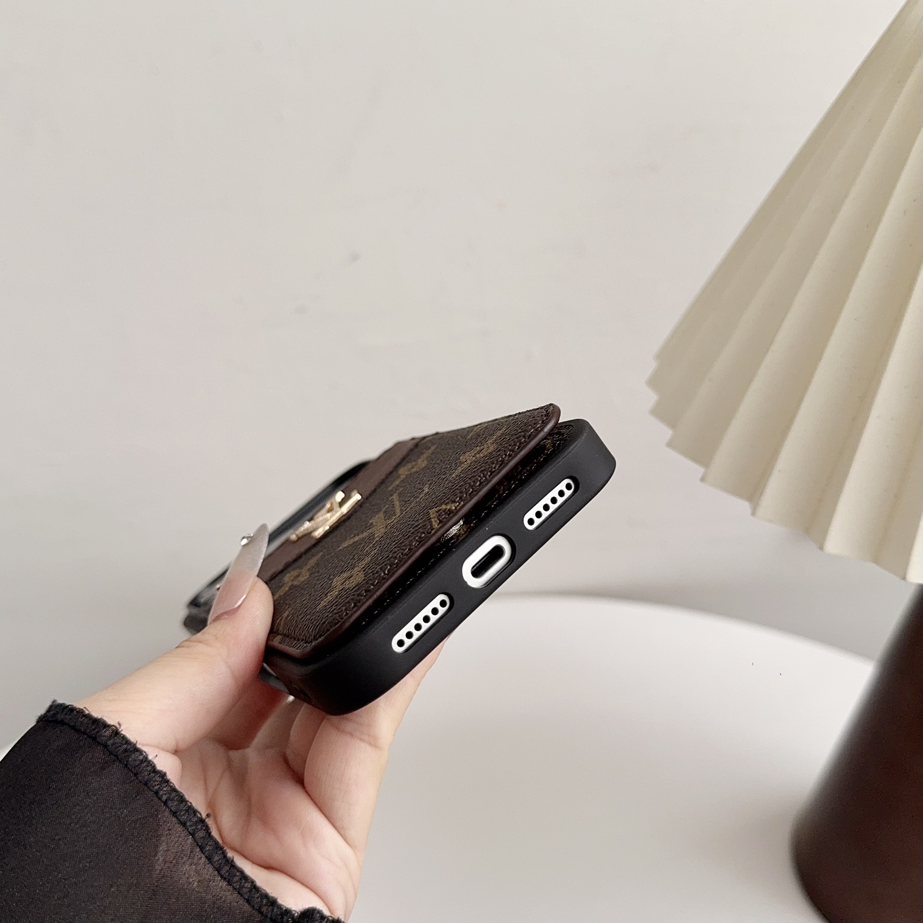 Luxury Leather Monogram iPhone Case With Card Holder -SXK251315