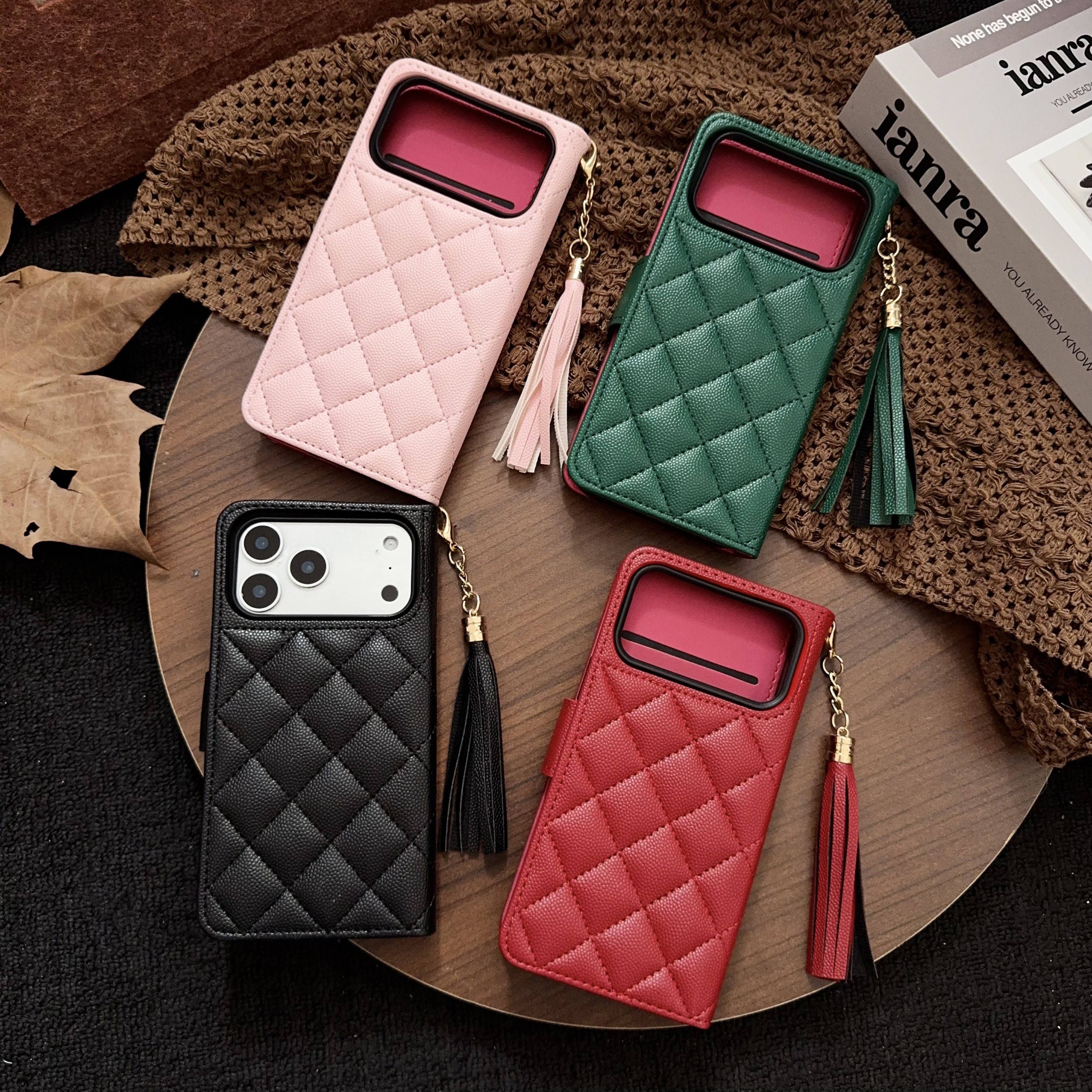 Leather CC iPhone Case With Flip Wallet Black For iPhone 17 Series-GECC010