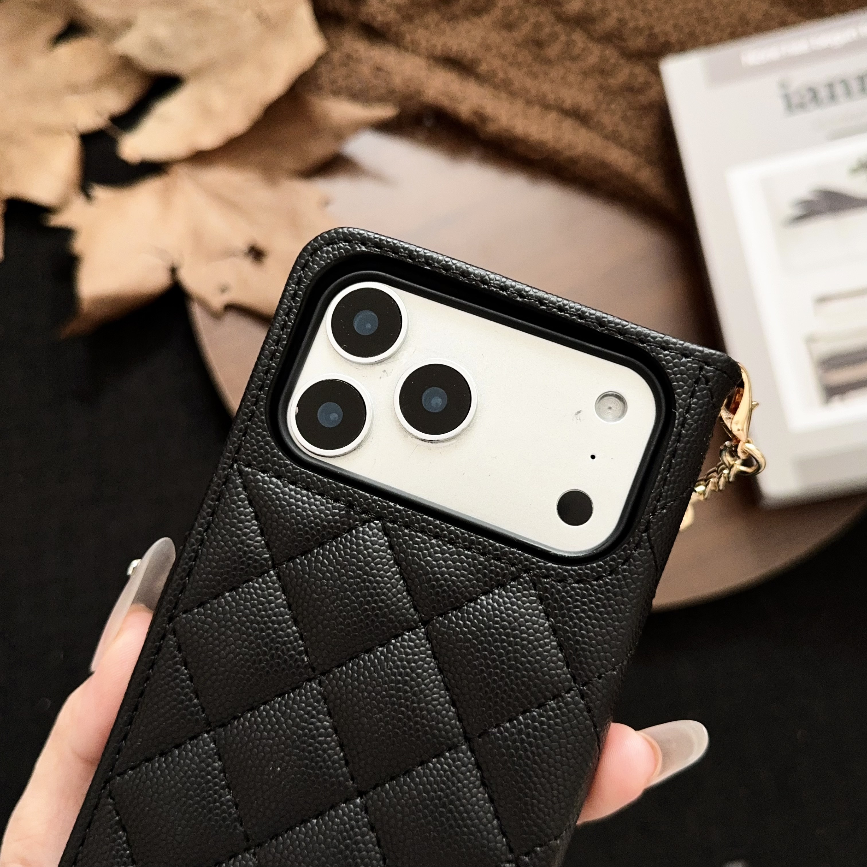 Leather CC iPhone Case With Flip Wallet Black For iPhone 17 Series-GECC010
