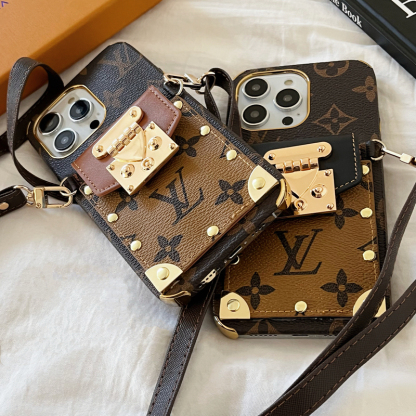 Monogram iPhone Case With Card Holder and Strap Brown-QBS240113-GTOCASE