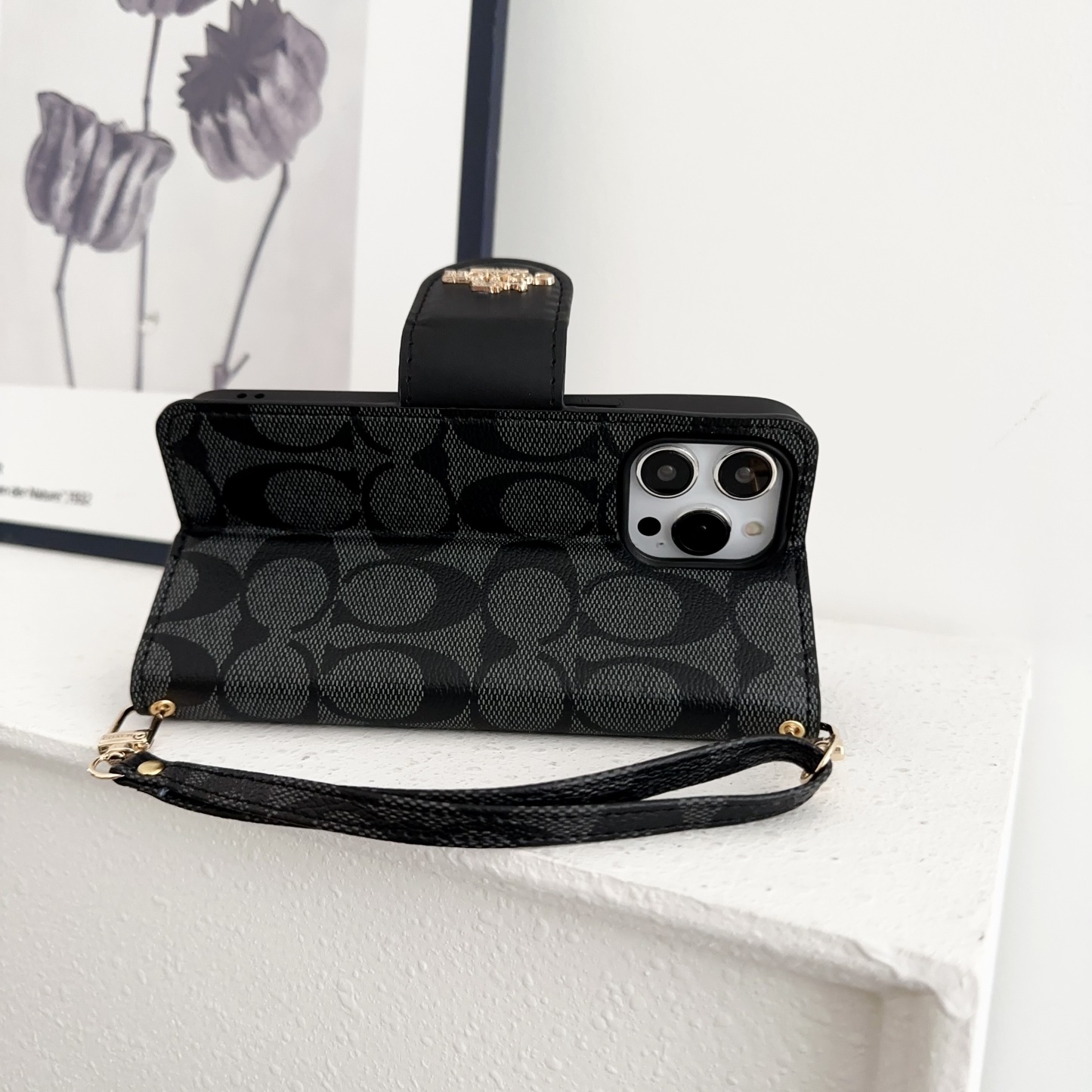 CH iPhone Case Leather Flip Case with Card Holder Black-PTK241622-GTOCASE