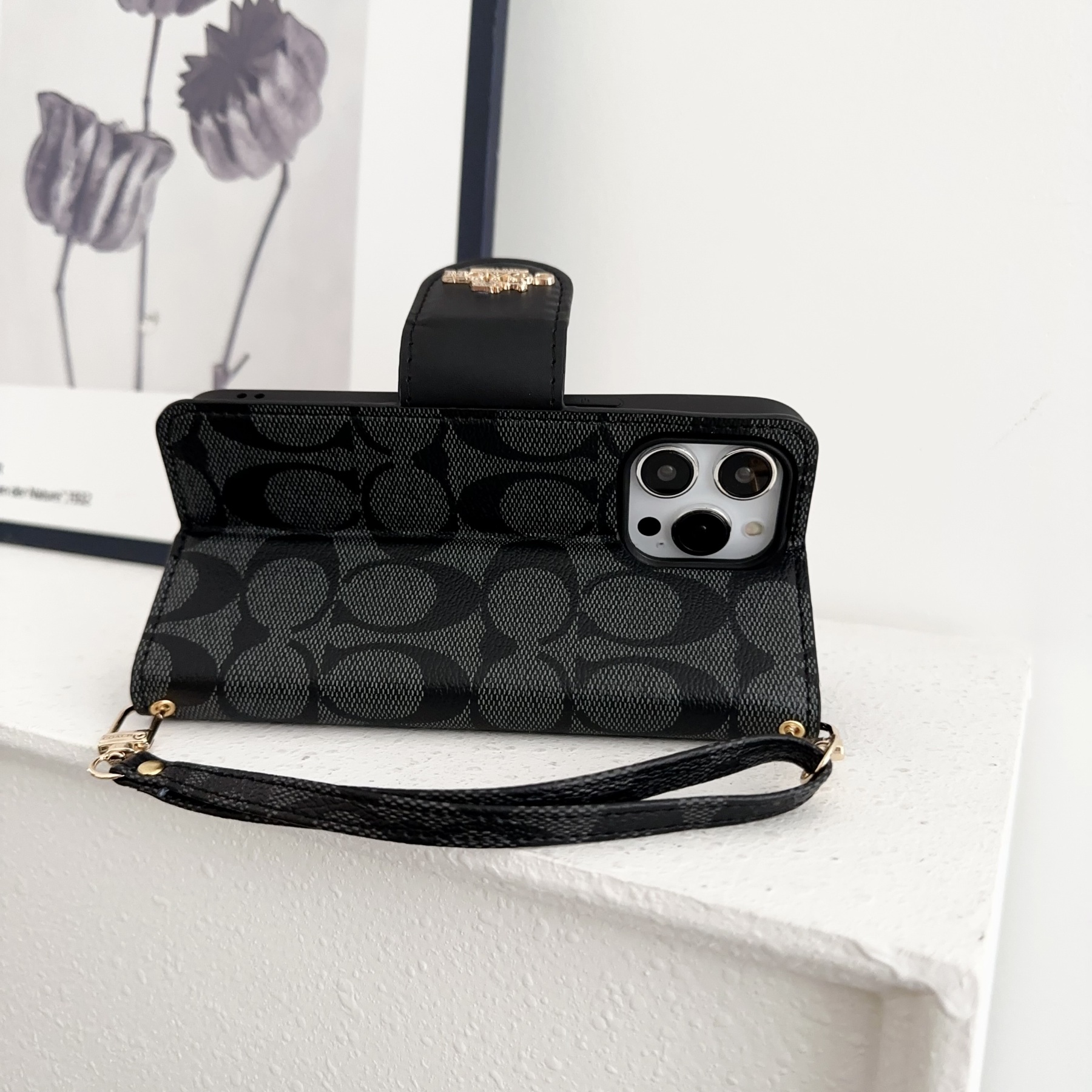 CH iPhone Case Leather Flip Case with Card Holder Black-PTK241622-GTOCASE