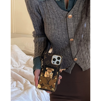 Monogram iPhone Case With Card Holder and Strap Black-QBS240113-GTOCASE
