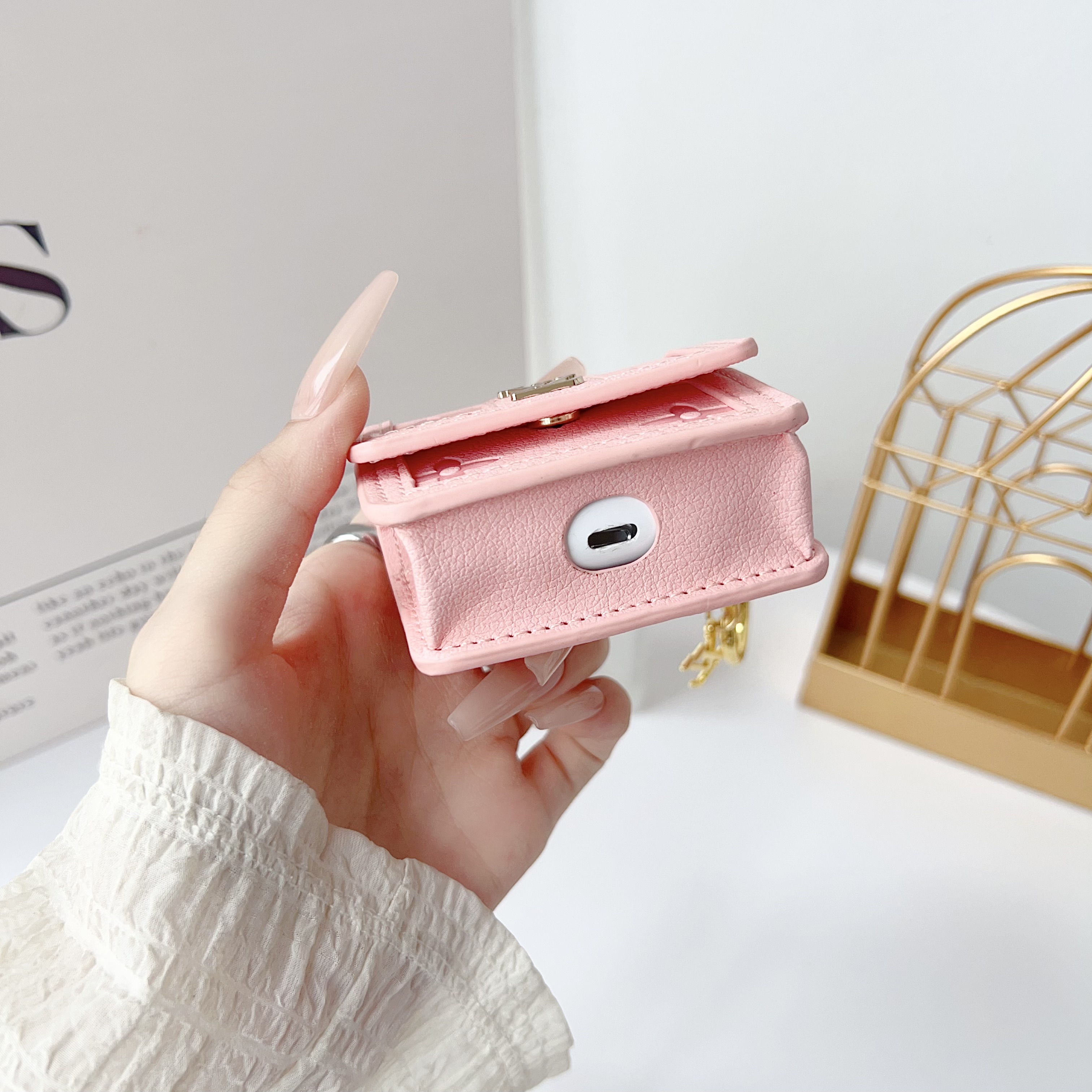 Stylish Leather Monogram AirPods Cases Pink-GELV138