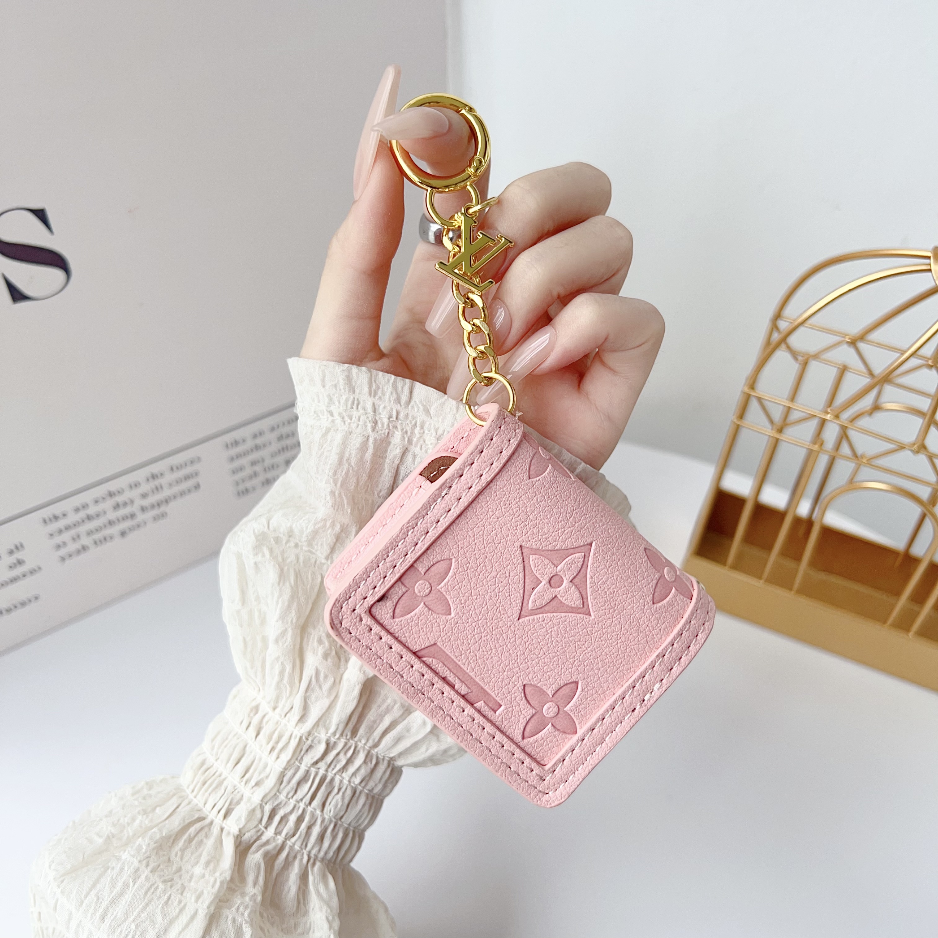 Stylish Leather Monogram AirPods Cases Pink-GELV138