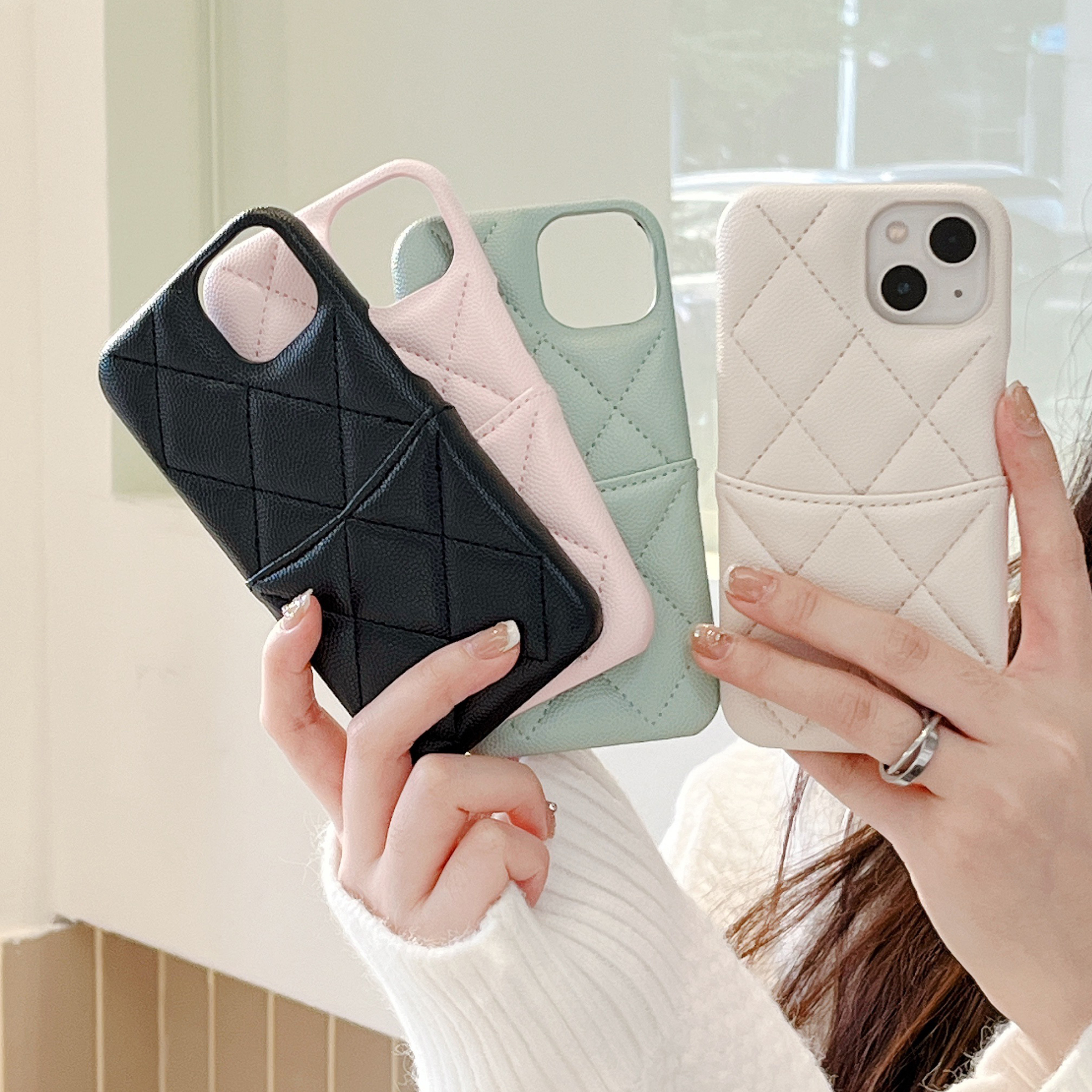 Leather Phone Case With Card Holder For iPhone- AMJ240706-GTOCASE