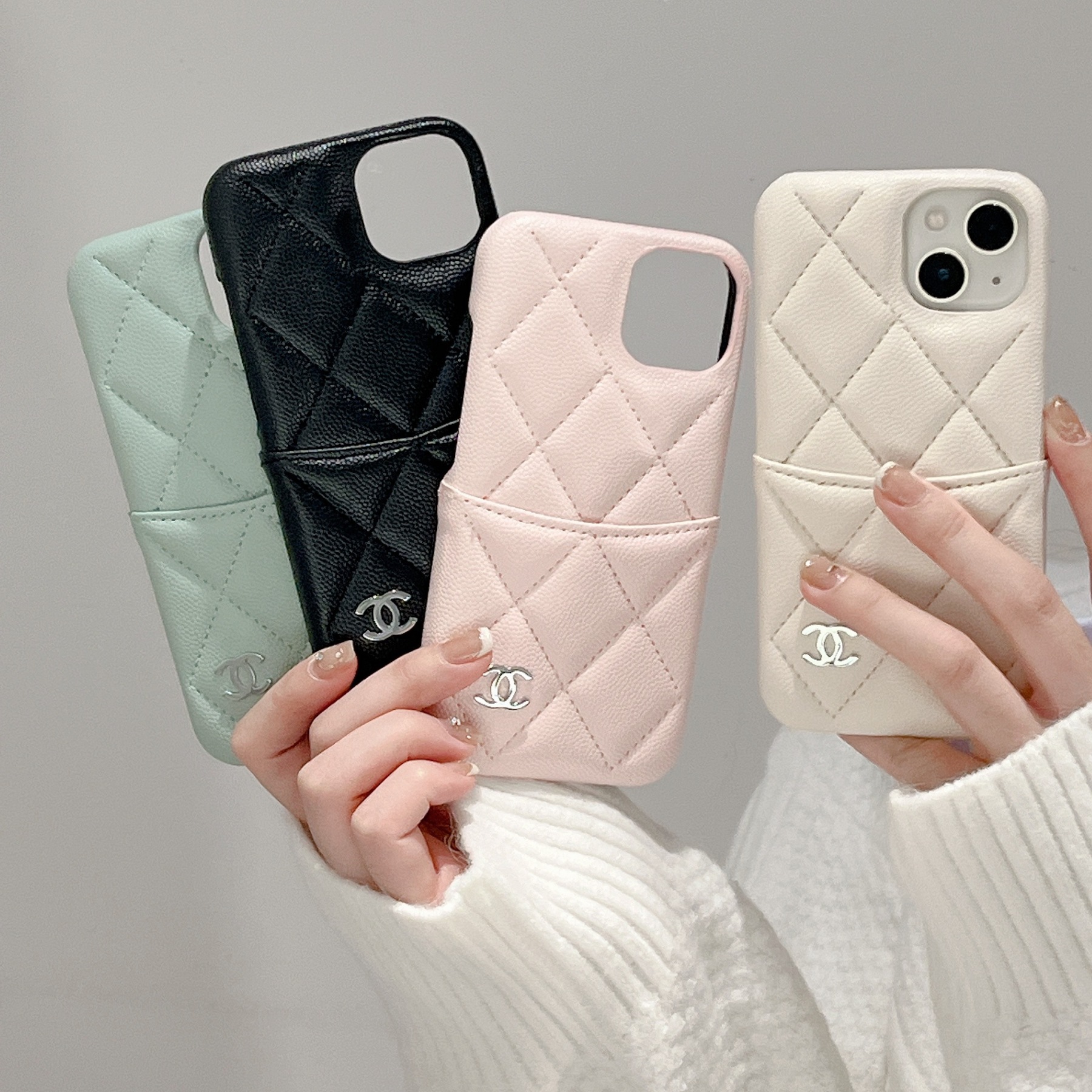 Leather CC Case With Crad Holder For iPhone Pink -PZB240603-GTOCASE