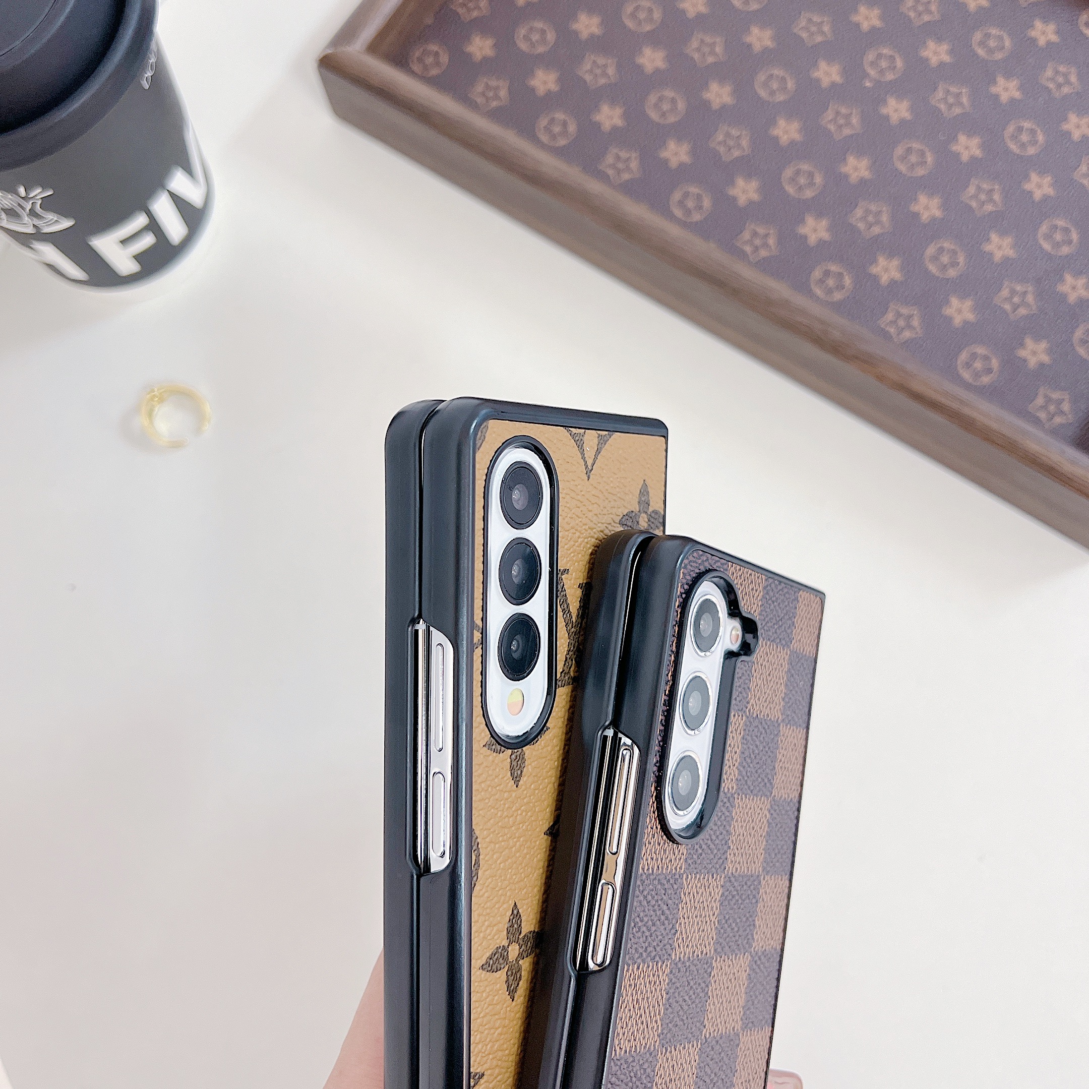 Leather Monogram Galaxy Z Flod Series Case  Big Printing -ZDP251805-GTOCASE