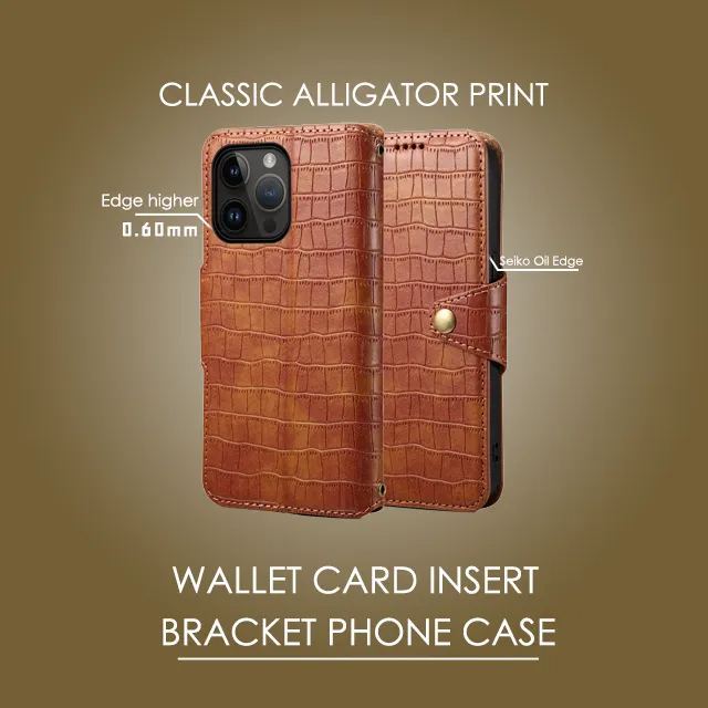 Leather Flip Phone Case with Card Holder For iPhone Brown--PTK240622-GTOCASE