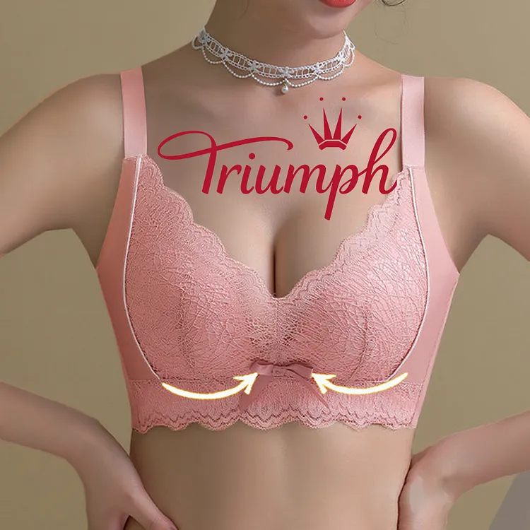 Triumph - Sutien mare roșu cu dantelă fundă push-up【S-3XL】