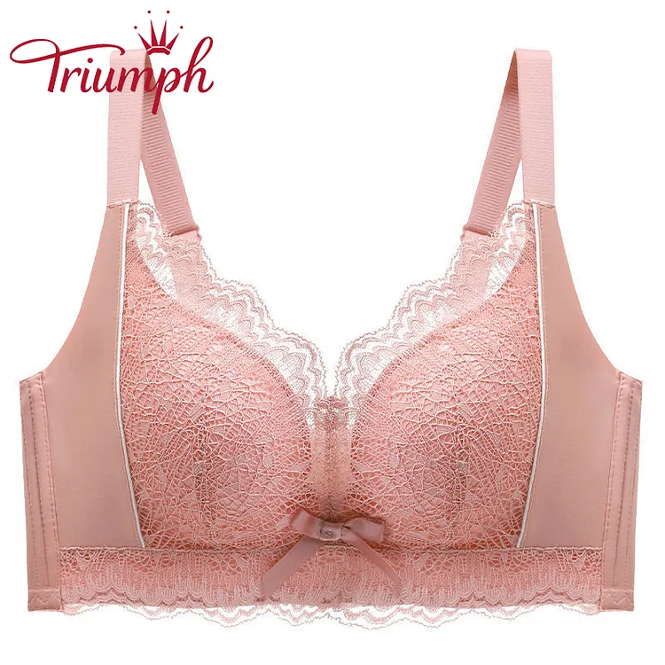 Triumph - Sutien mare roșu cu dantelă fundă push-up【S-3XL】
