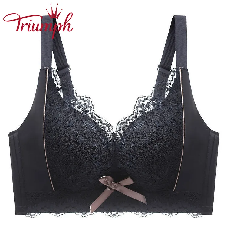 Triumph - Sutien mare roșu cu dantelă fundă push-up【S-3XL】