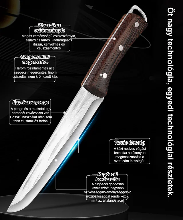 Kézzel kovácsolt konyhai cikkek，Magas széntartalmú acél csontozó kés, a húscsontok pontos elválasztása, hatékonyabb főzés!