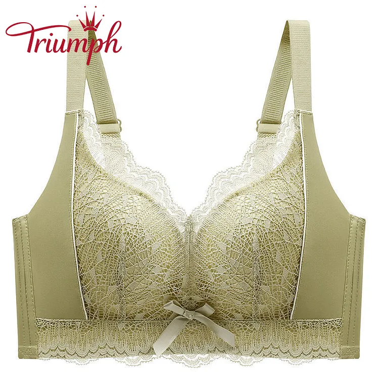 Triumph - Sutien mare roșu cu dantelă fundă push-up【S-3XL】