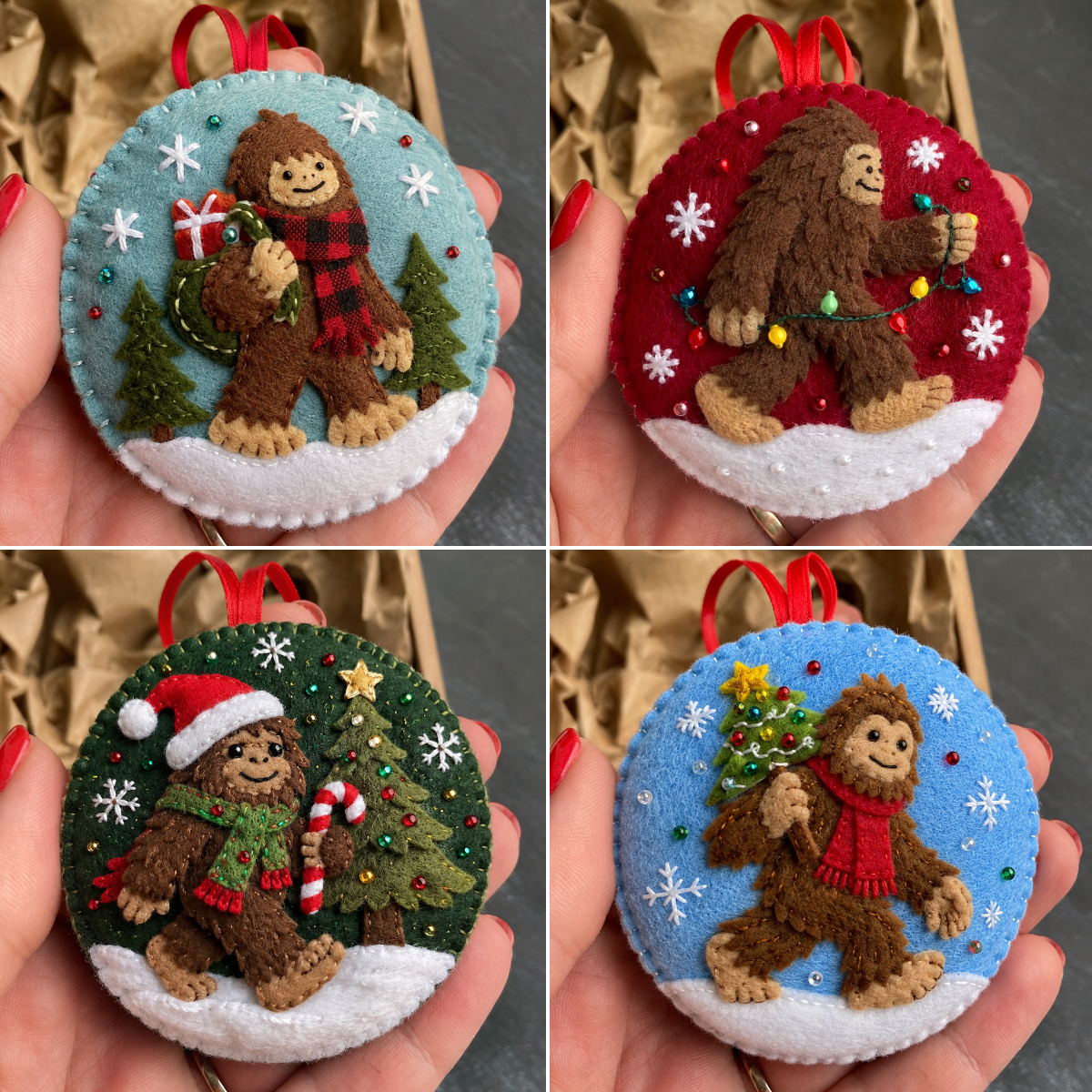 Bigfoot Christmas Felt Ornament Set