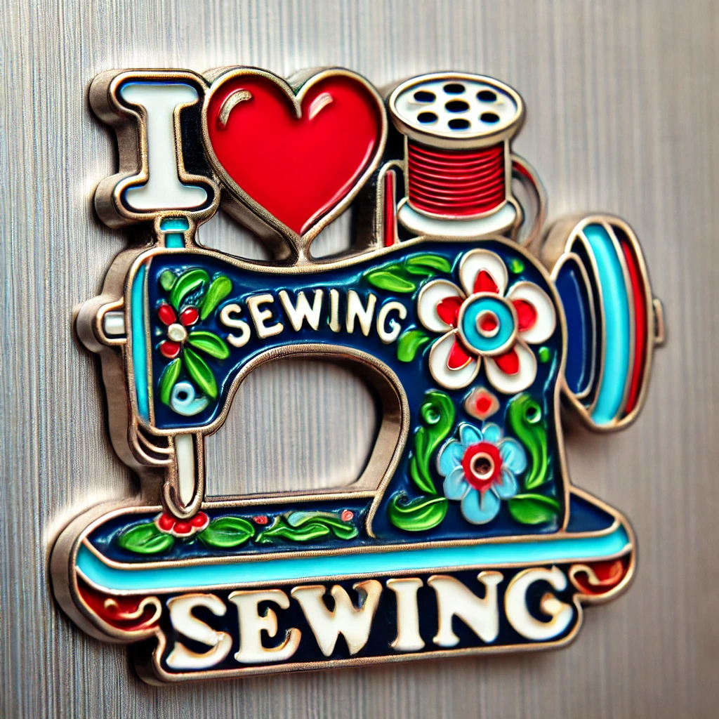 "I Love Sewing" Vintage Enamel Fridge Magnet