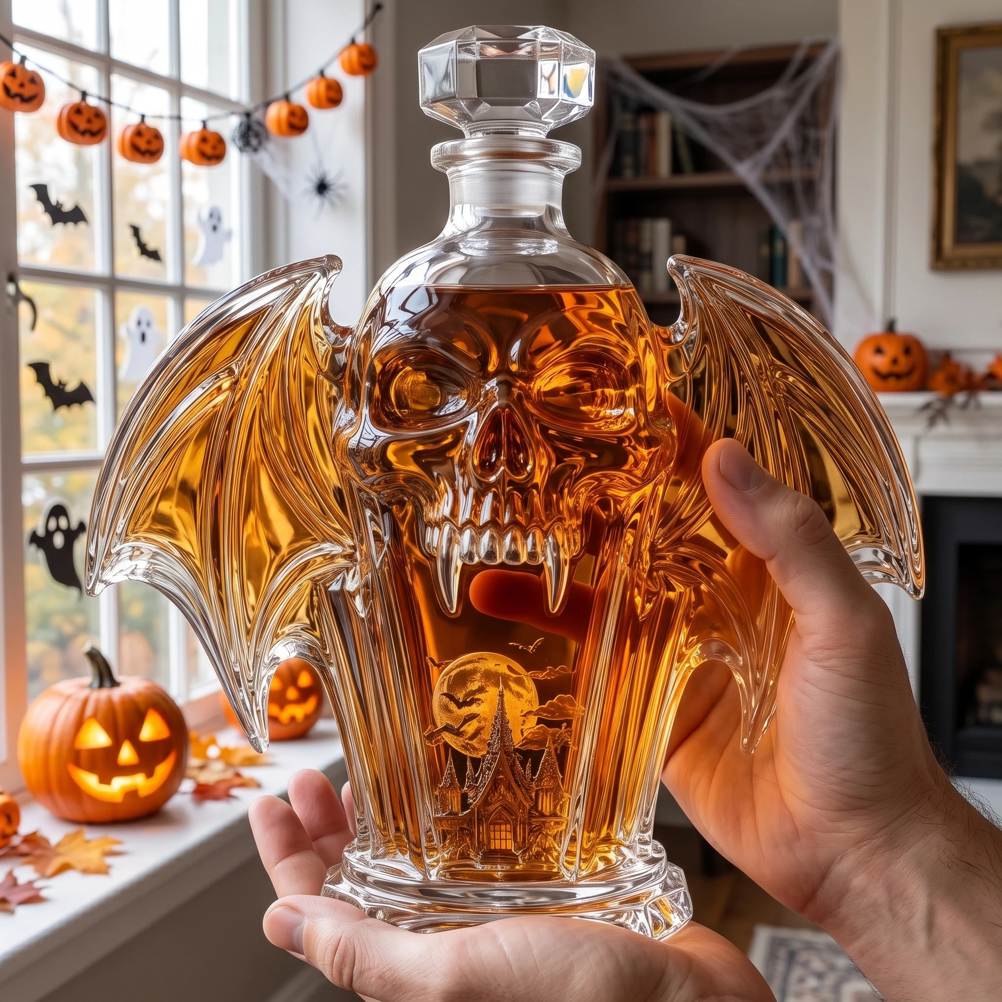 Vampire Skull Bat Wing Whiskey Bottle