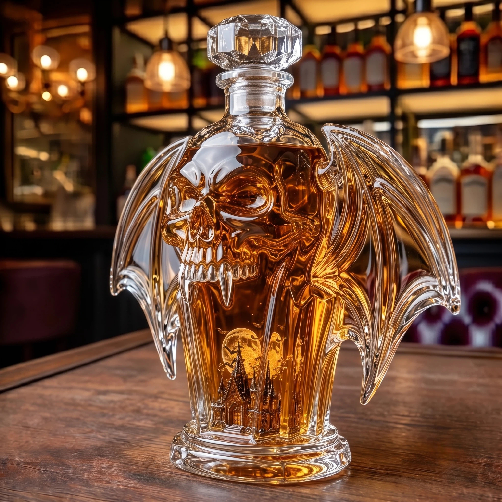 Vampire Skull Bat Wing Whiskey Bottle