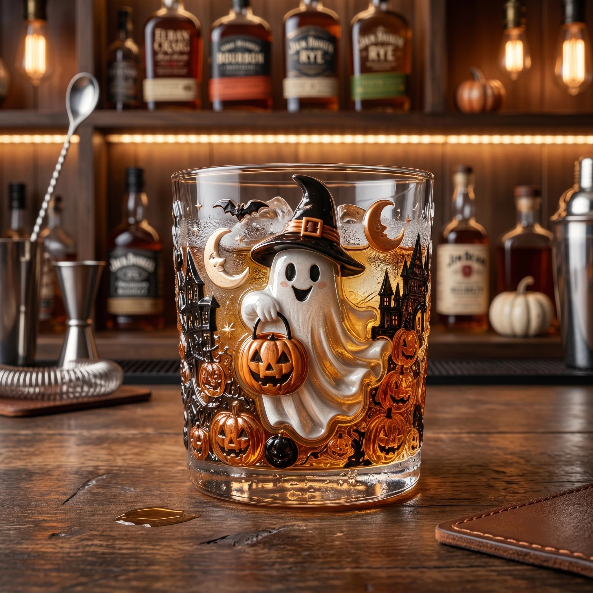Witchy Ghost Halloween Whiskey Glass