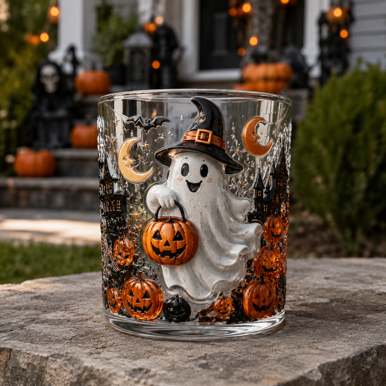 Witchy Ghost Halloween Whiskey Glass