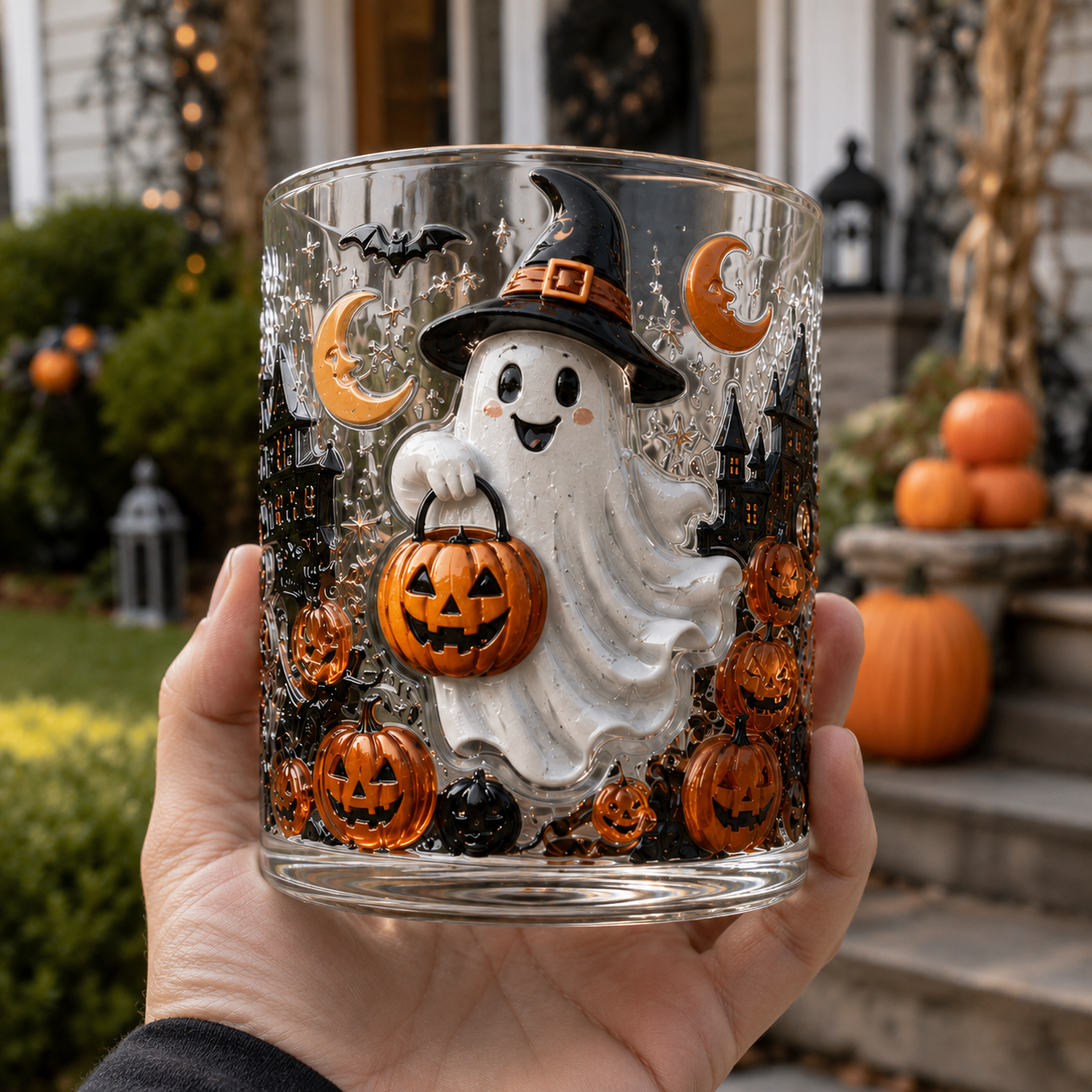 Witchy Ghost Halloween Whiskey Glass