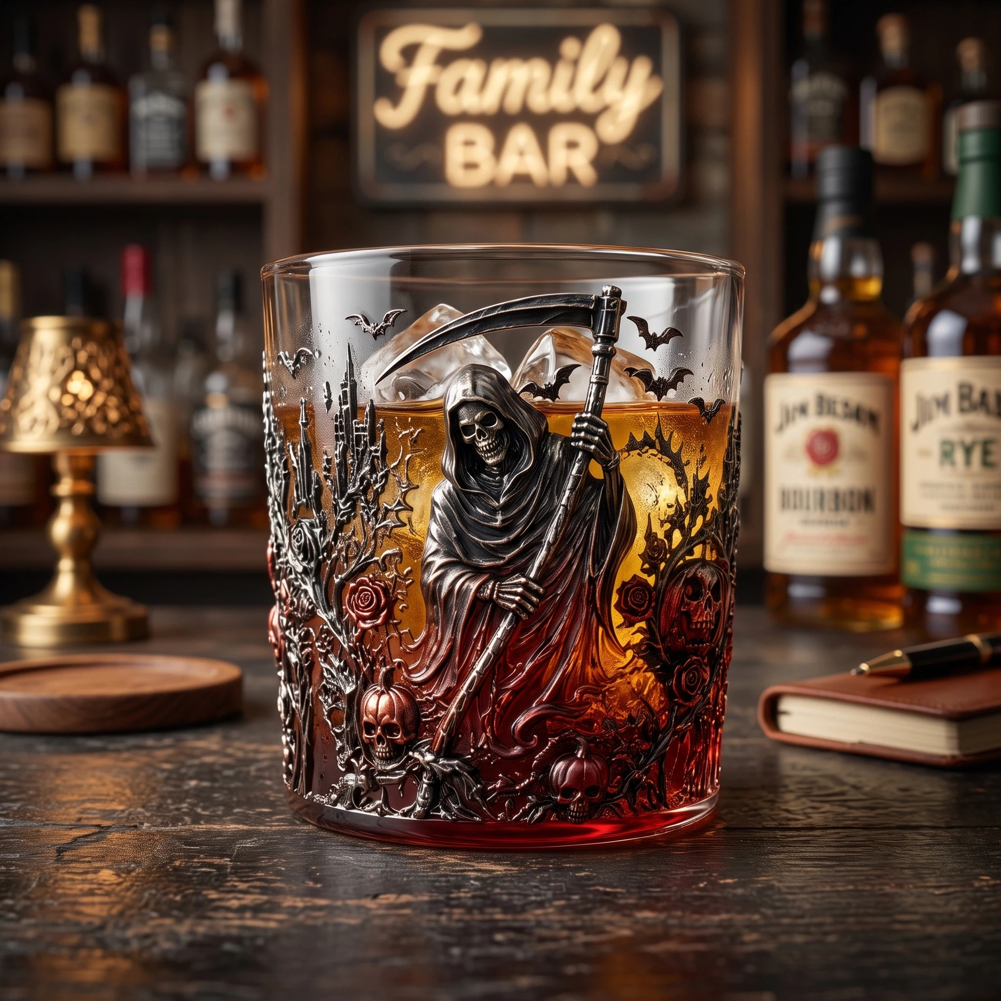 💀🩸Crimson Grim Reaper Collector Whiskey Glass