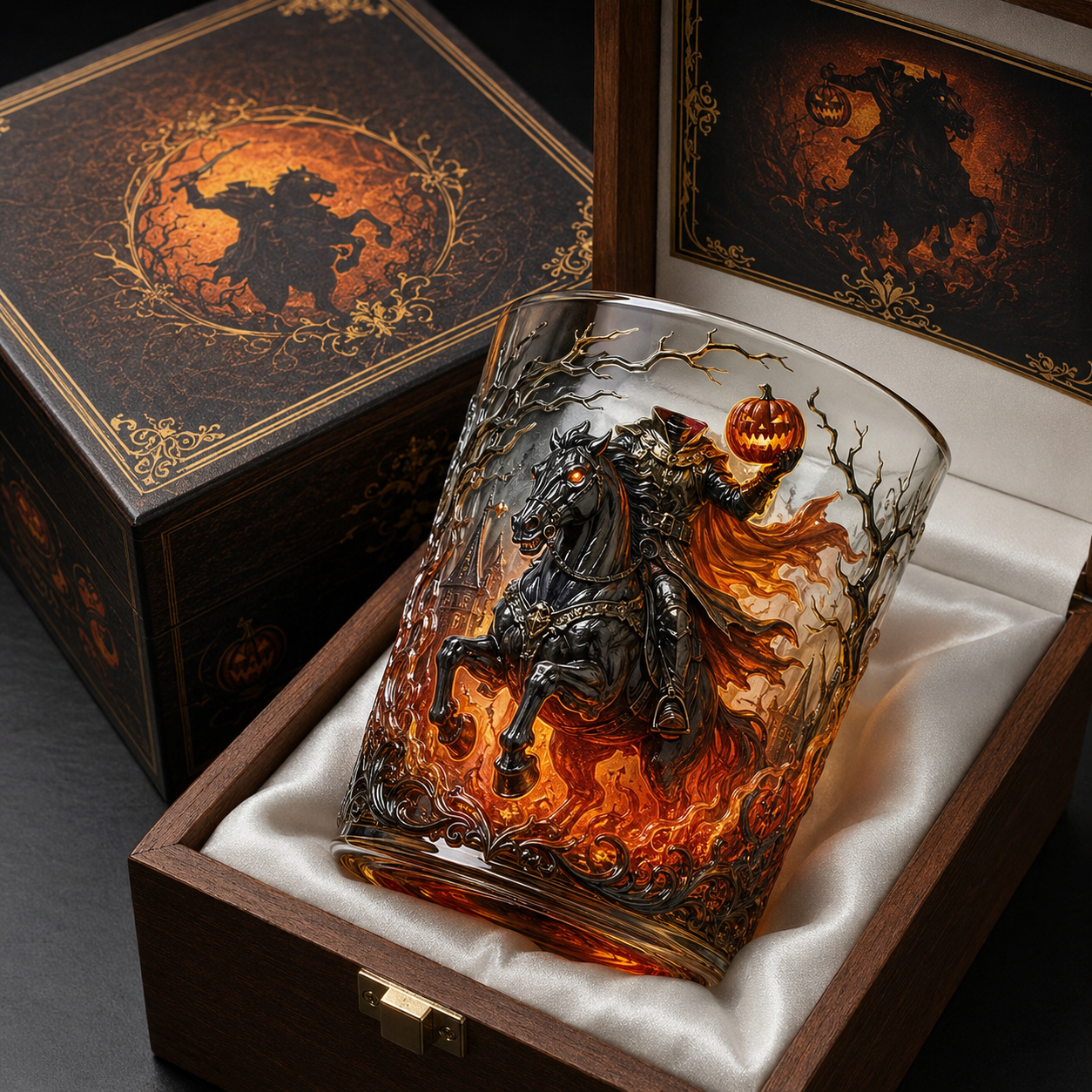 🔥Headless Horseman Collector Whiskey Glass – Ride Through the Flames of Sleepy Hollow