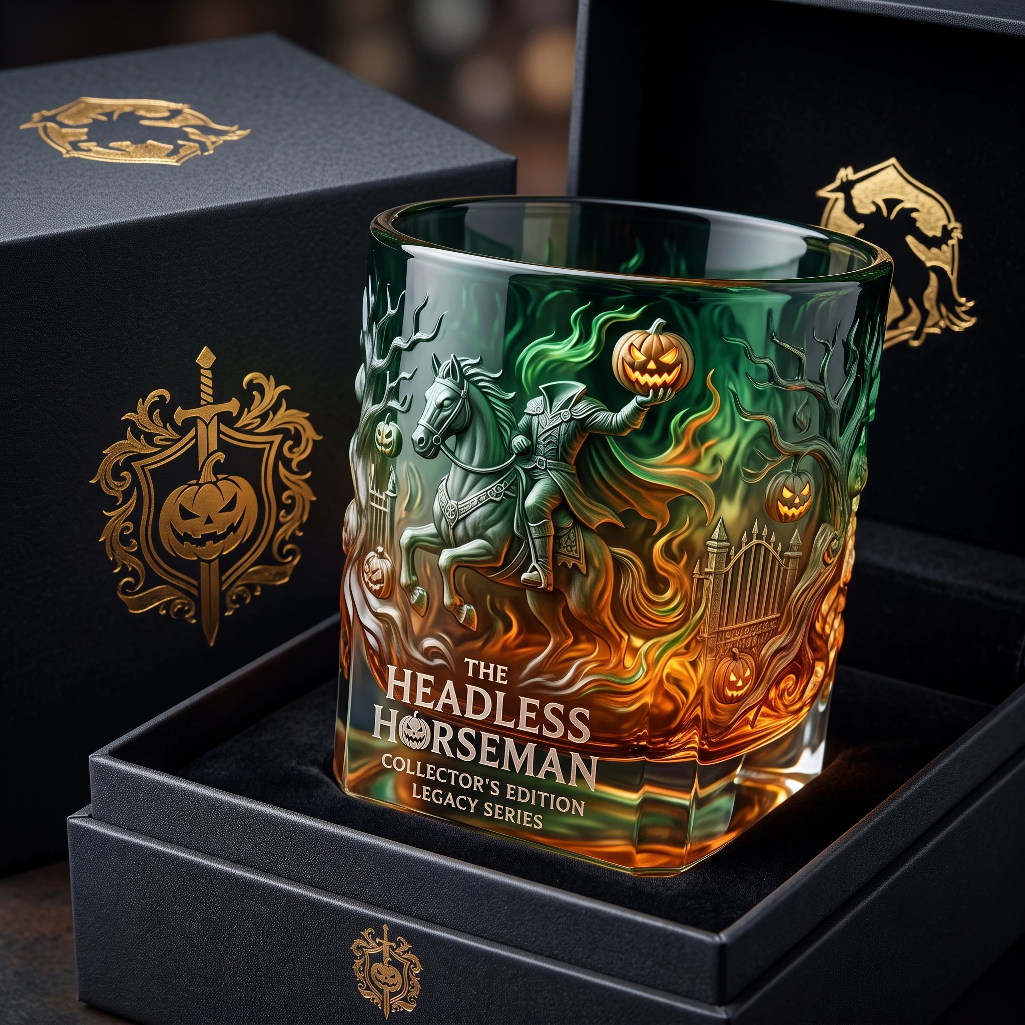 🐎Headless Horseman Legacy  Whiskey Glass – Ride Into the Fire of Sleepy Hollow🔥