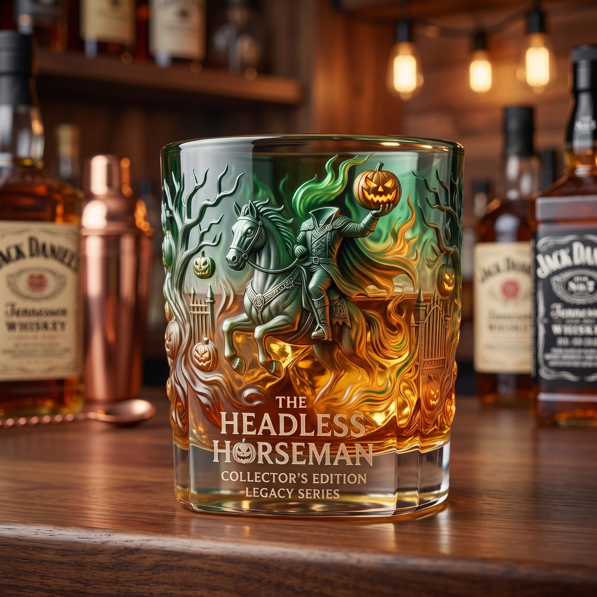 🐎Headless Horseman Legacy  Whiskey Glass – Ride Into the Fire of Sleepy Hollow🔥
