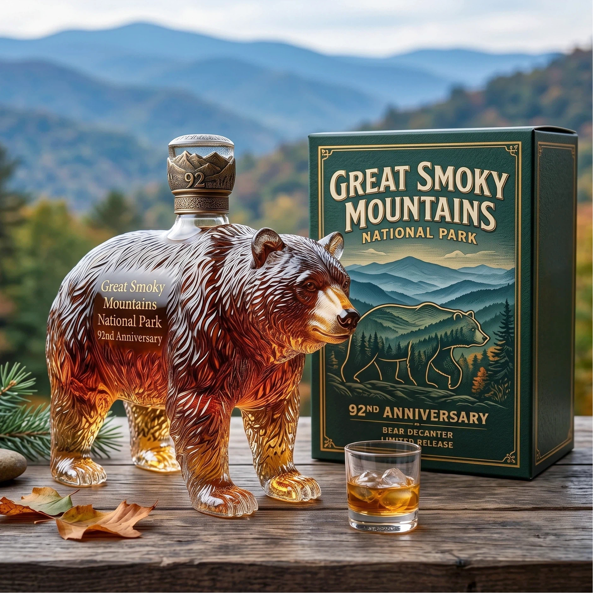 Great Smoky Mountains 92nd ANNIVERSARY Bear Whiskey Decanter