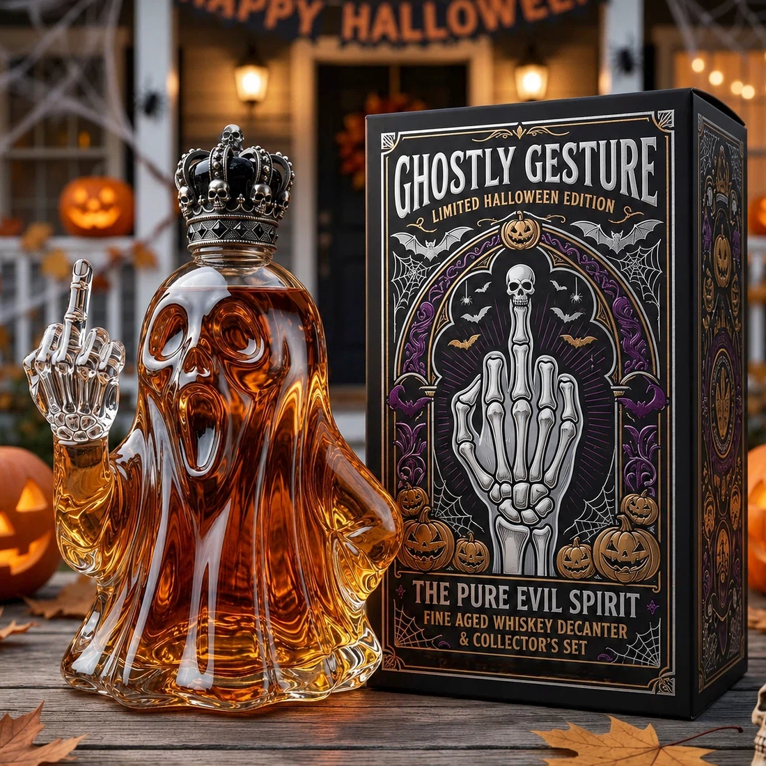 Funny Ghostly Gesture Halloween Whiskey Decanter