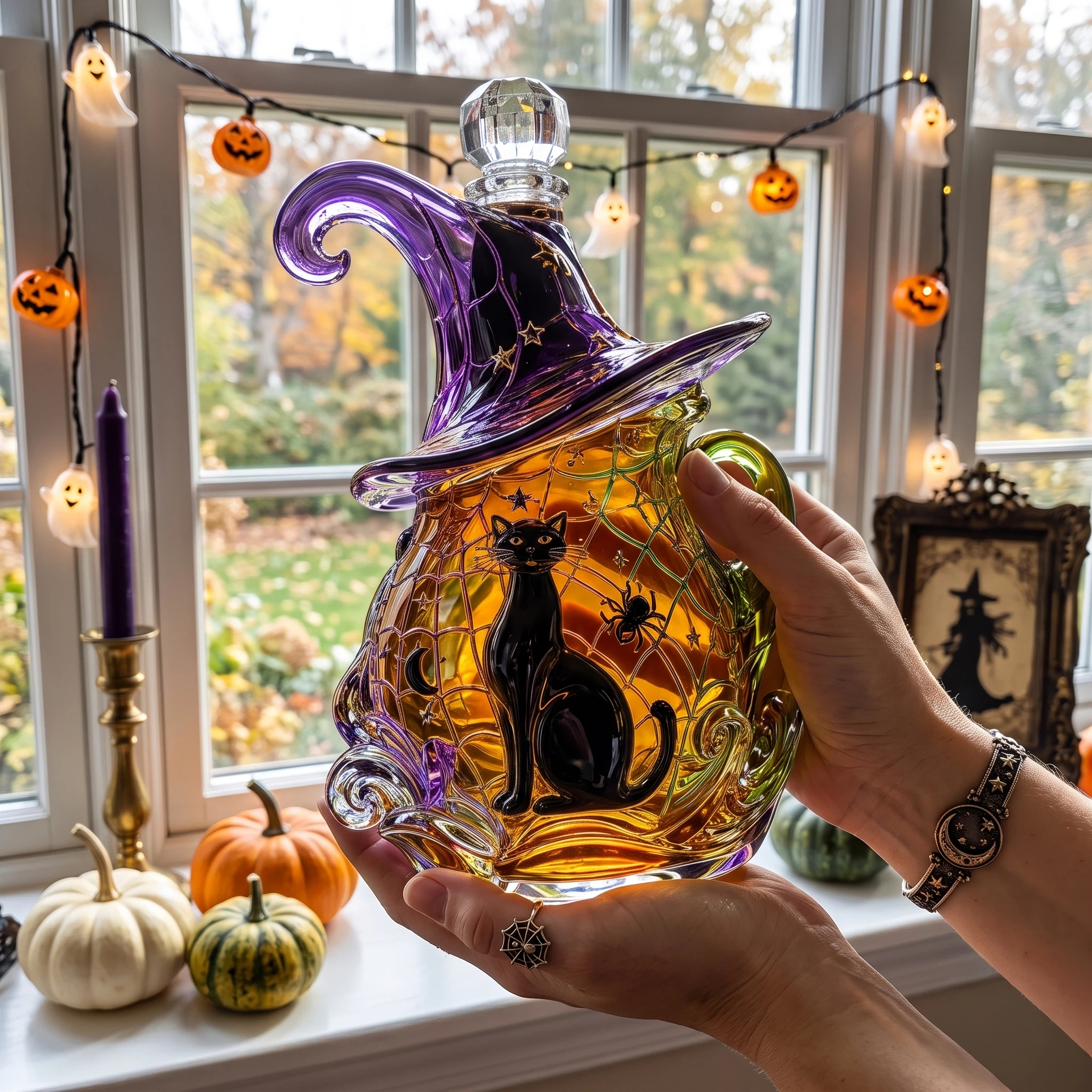 Witch Hat Black Cat Whiskey Bottle